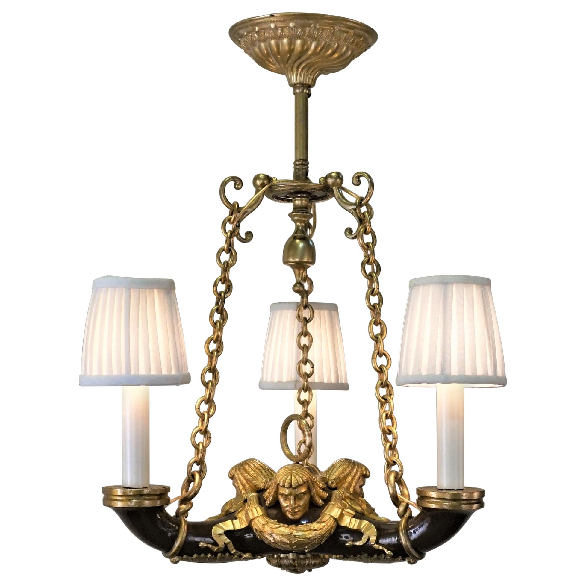 French Doré Bronze Early 20th Century Empire  Style Chandelier