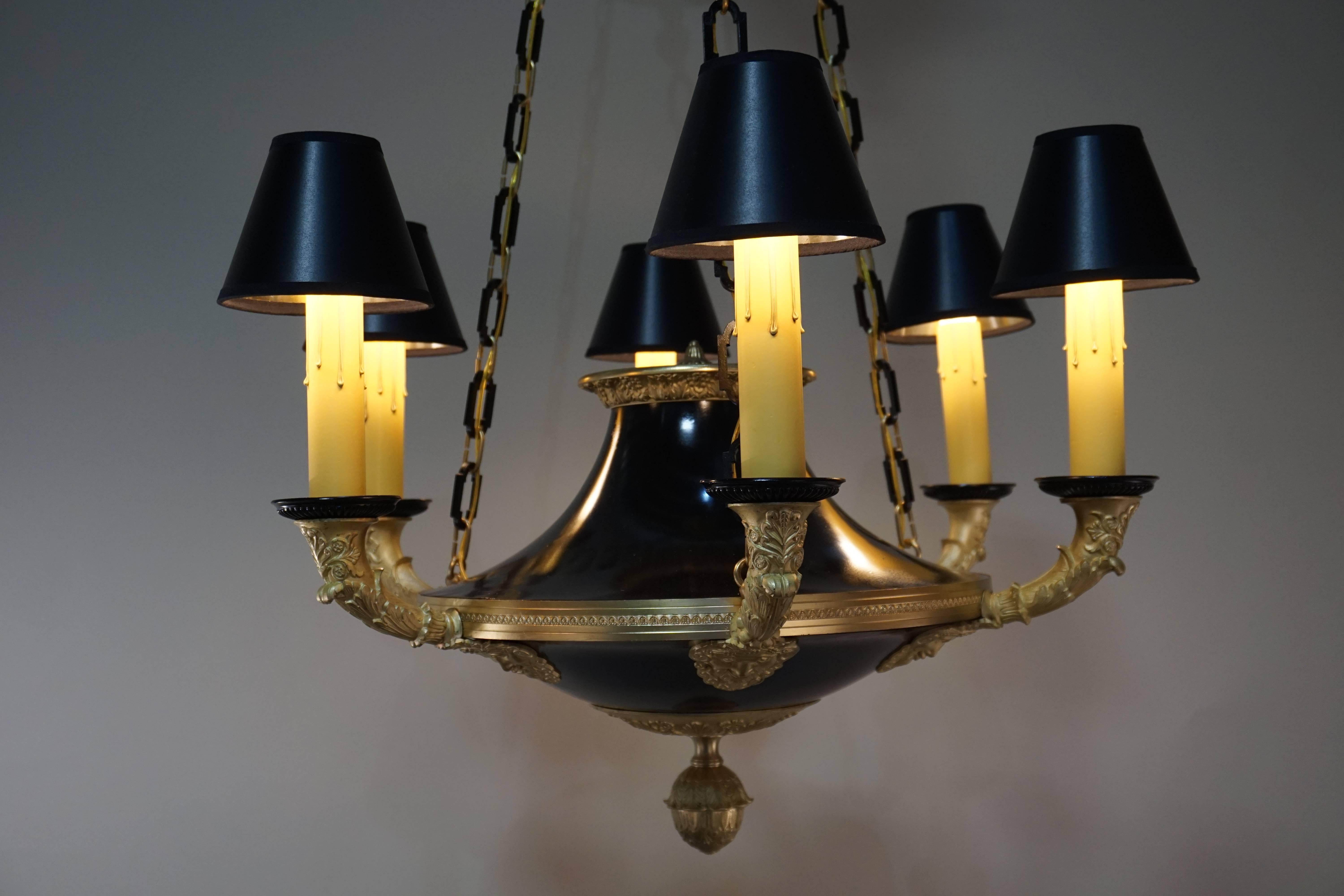 Lacquered French Doré Bronze Empire Chandelier