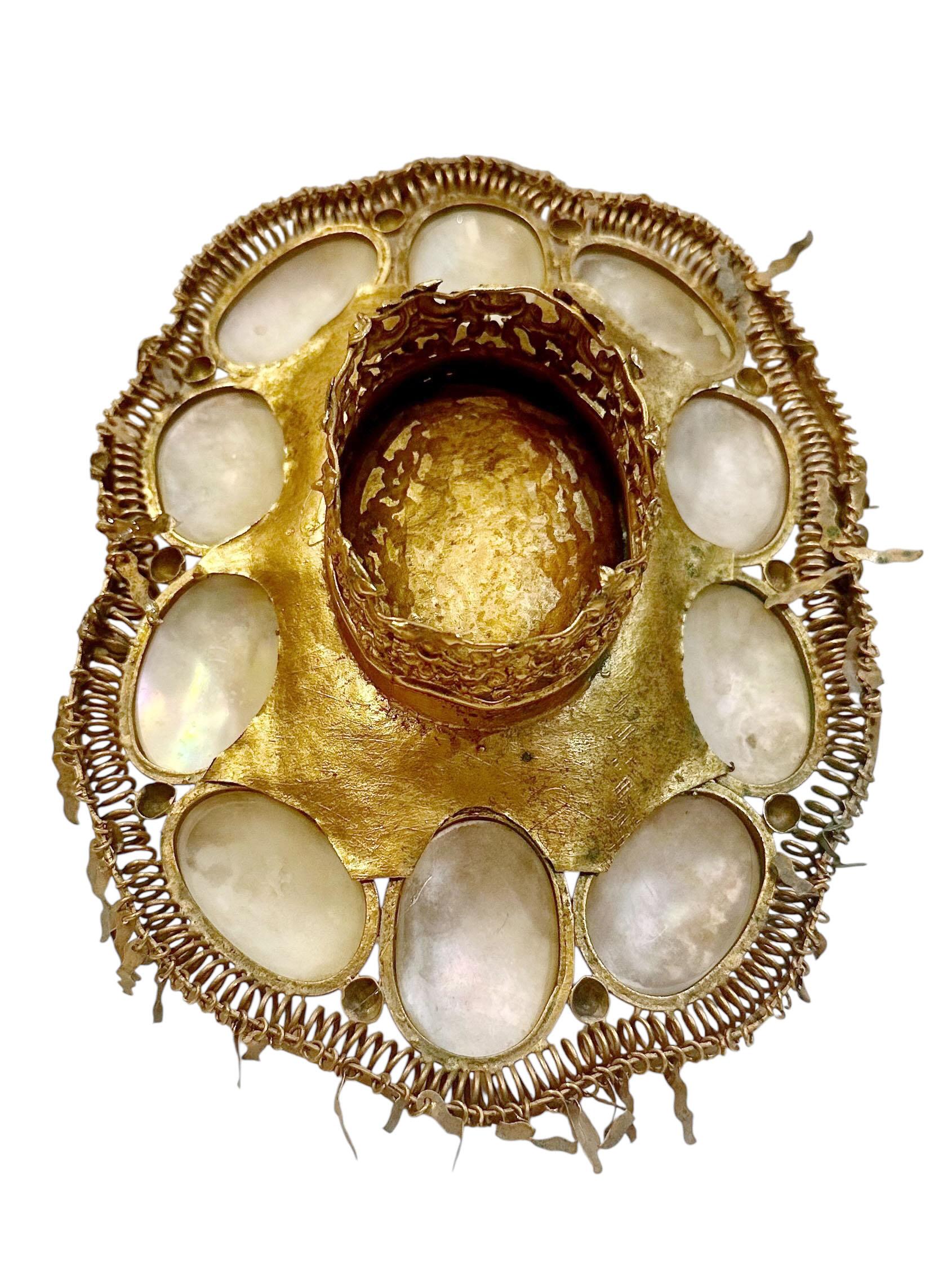 French Dore Bronze & Mother-of-Pearl Whimsical Basket For Sale 2