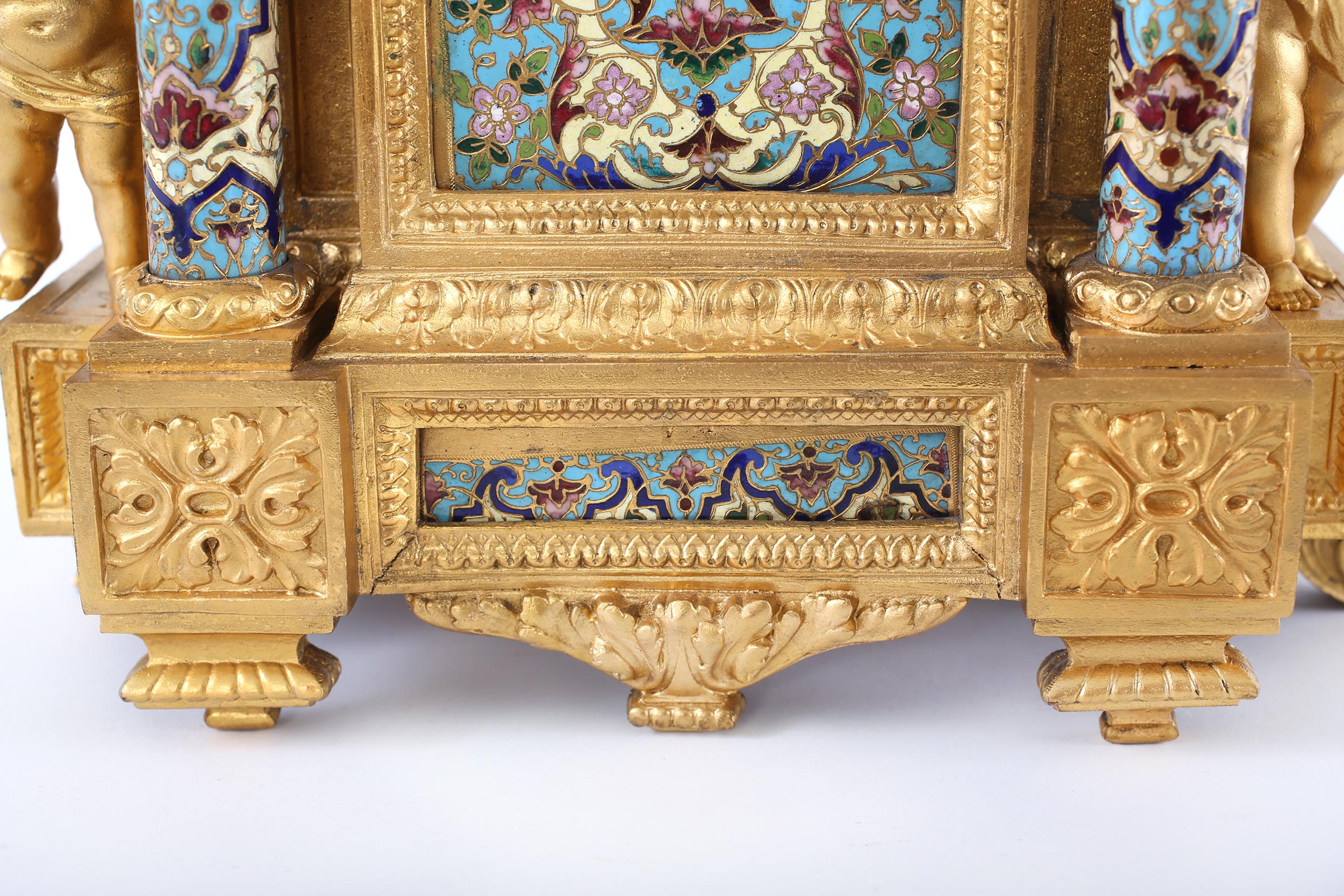 French Dore Bronze Mounted / Champleve  Garniture Set For Sale 2