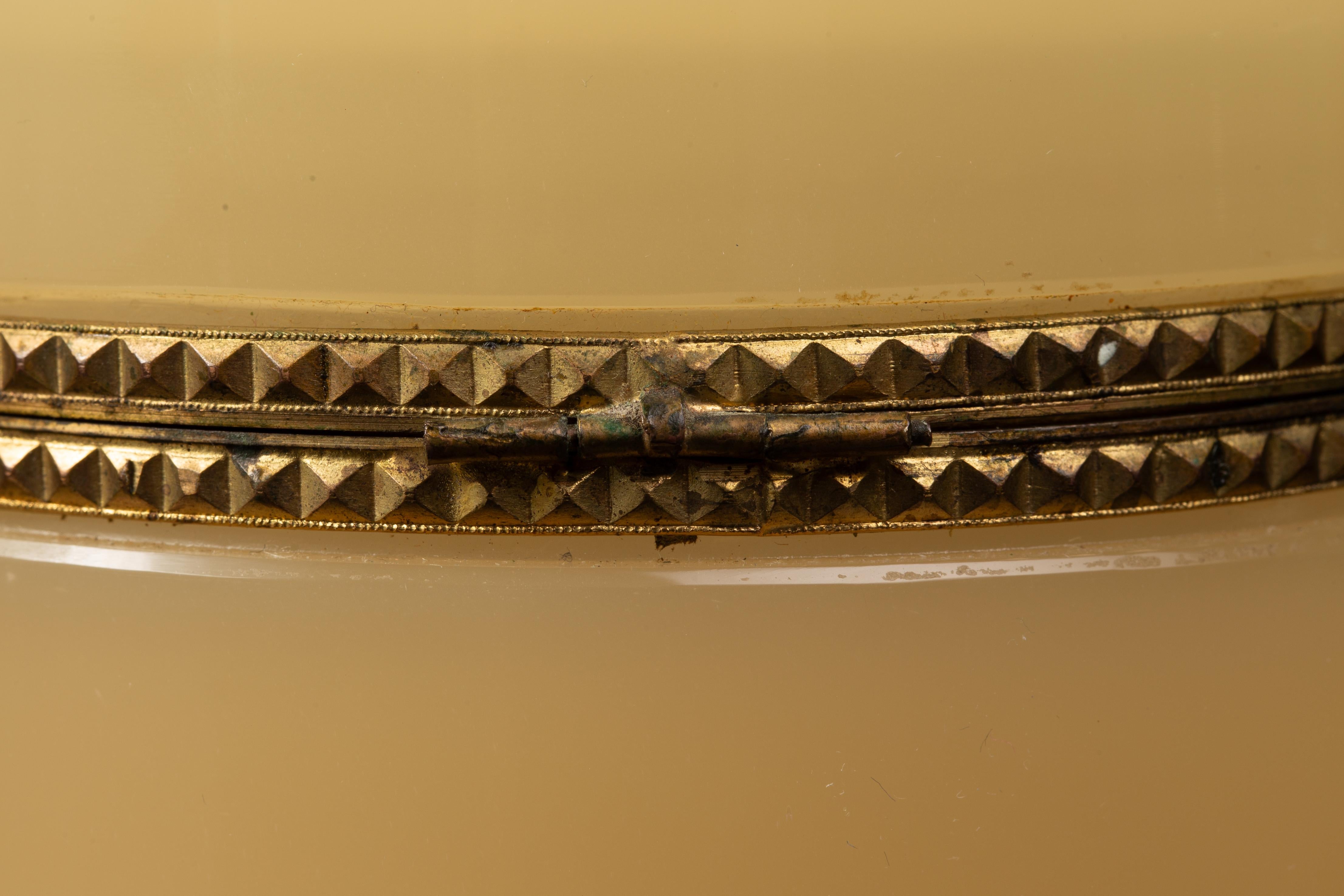 French Doré Bronze Mounted Peach Opaline Crystal Round Covered Box For Sale 4