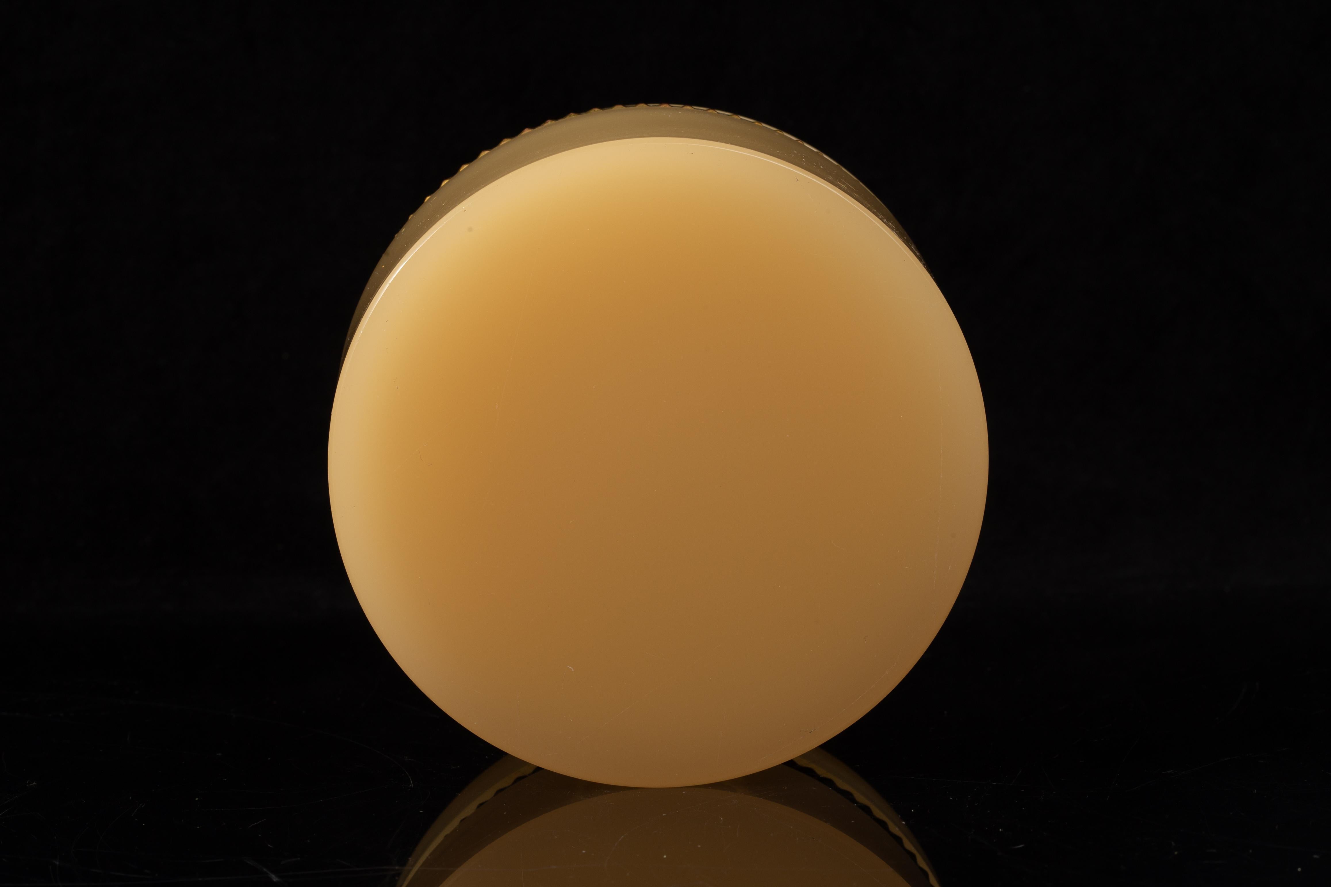 French Doré Bronze Mounted Peach Opaline Crystal Round Covered Box For Sale 8