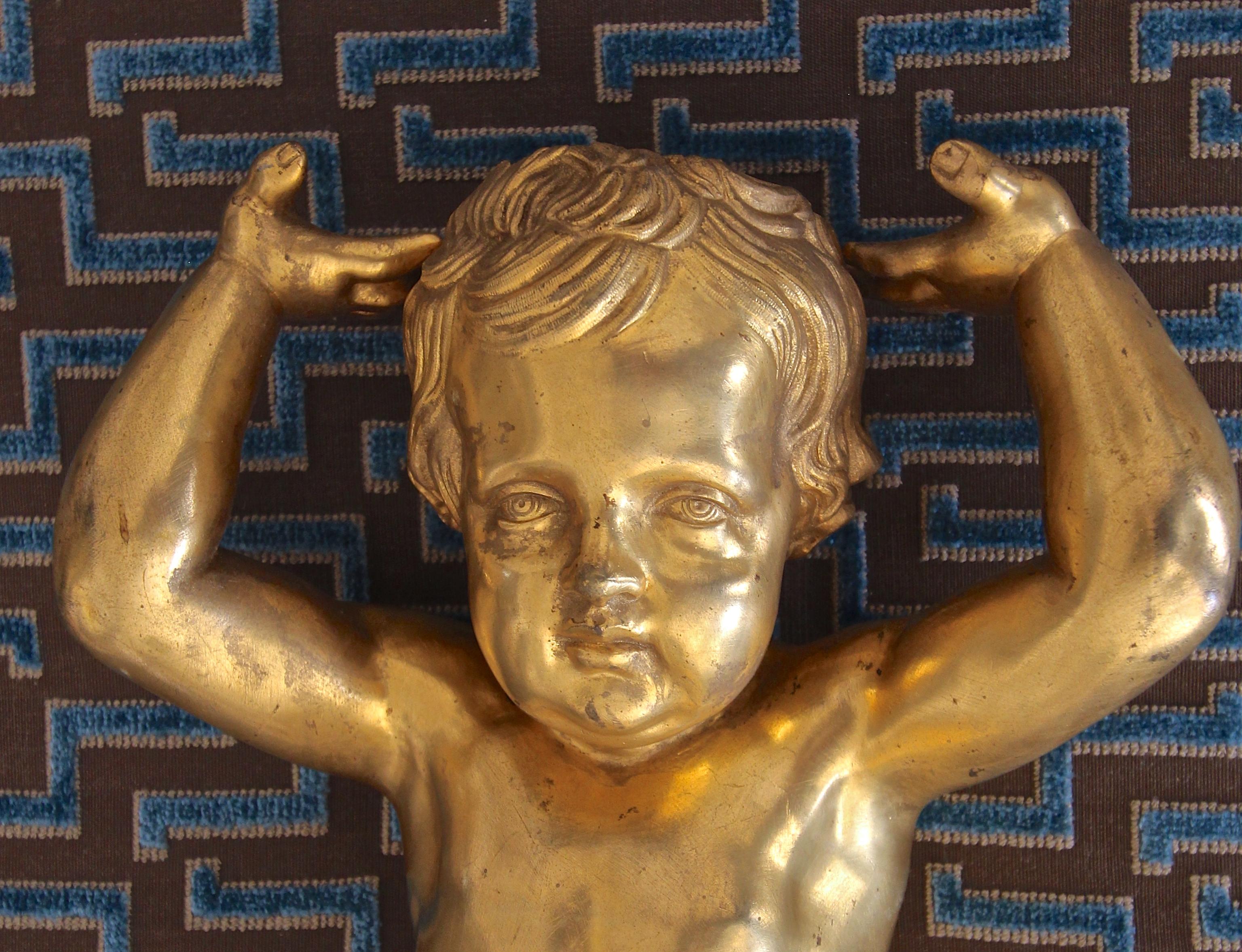 French Doré Bronze Putti Cherub Architectural Garniture 8