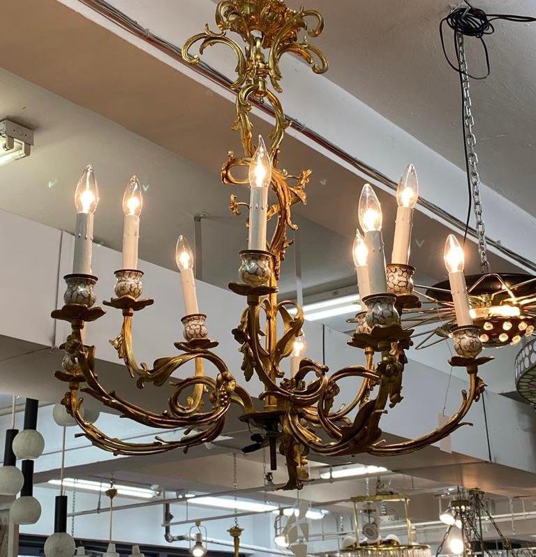 French Dore' Bronze Rococo Style 10 Light Chandelier For Sale 7