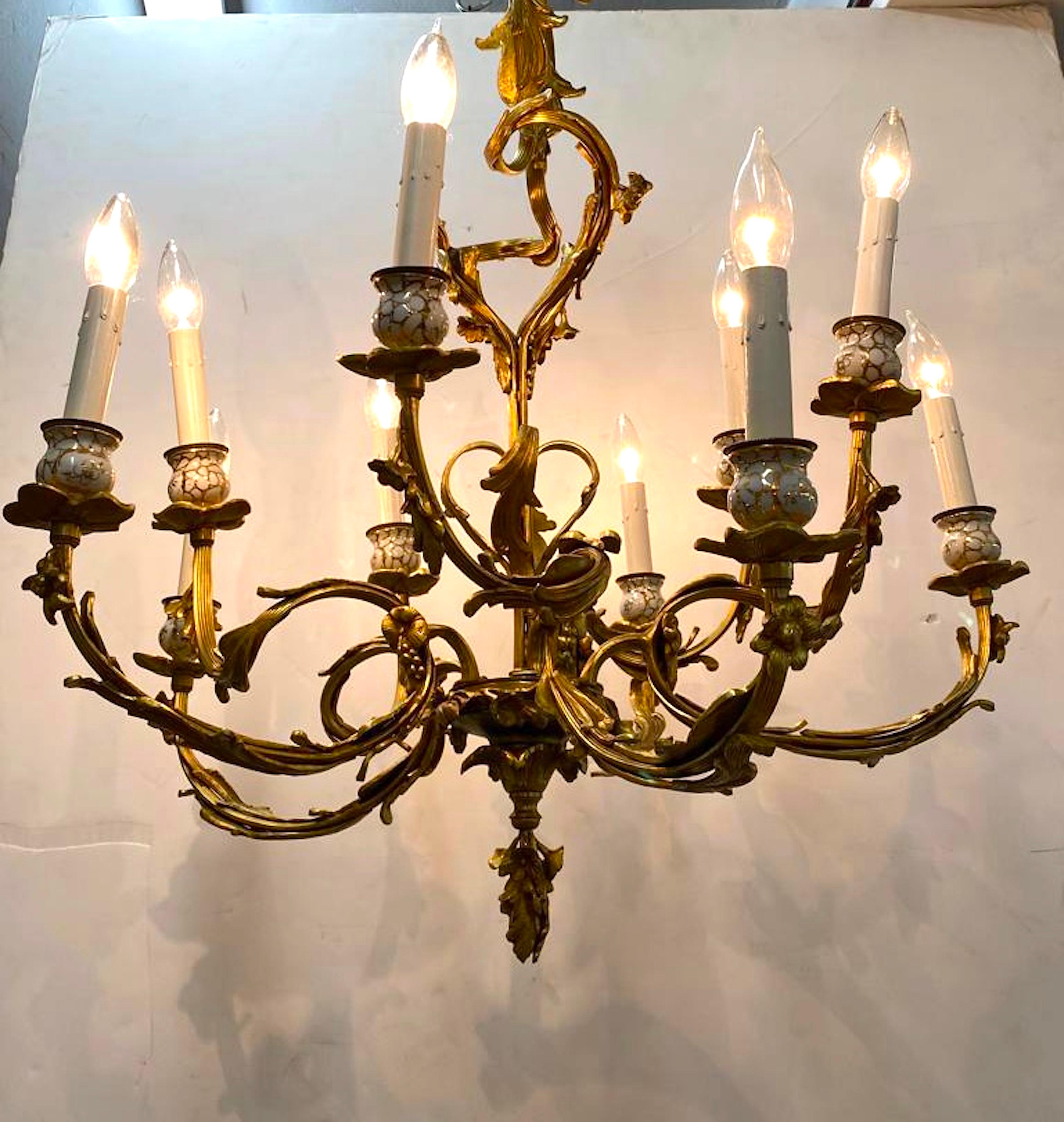 French Dore' Bronze Rococo Style 10 Light Chandelier For Sale 4