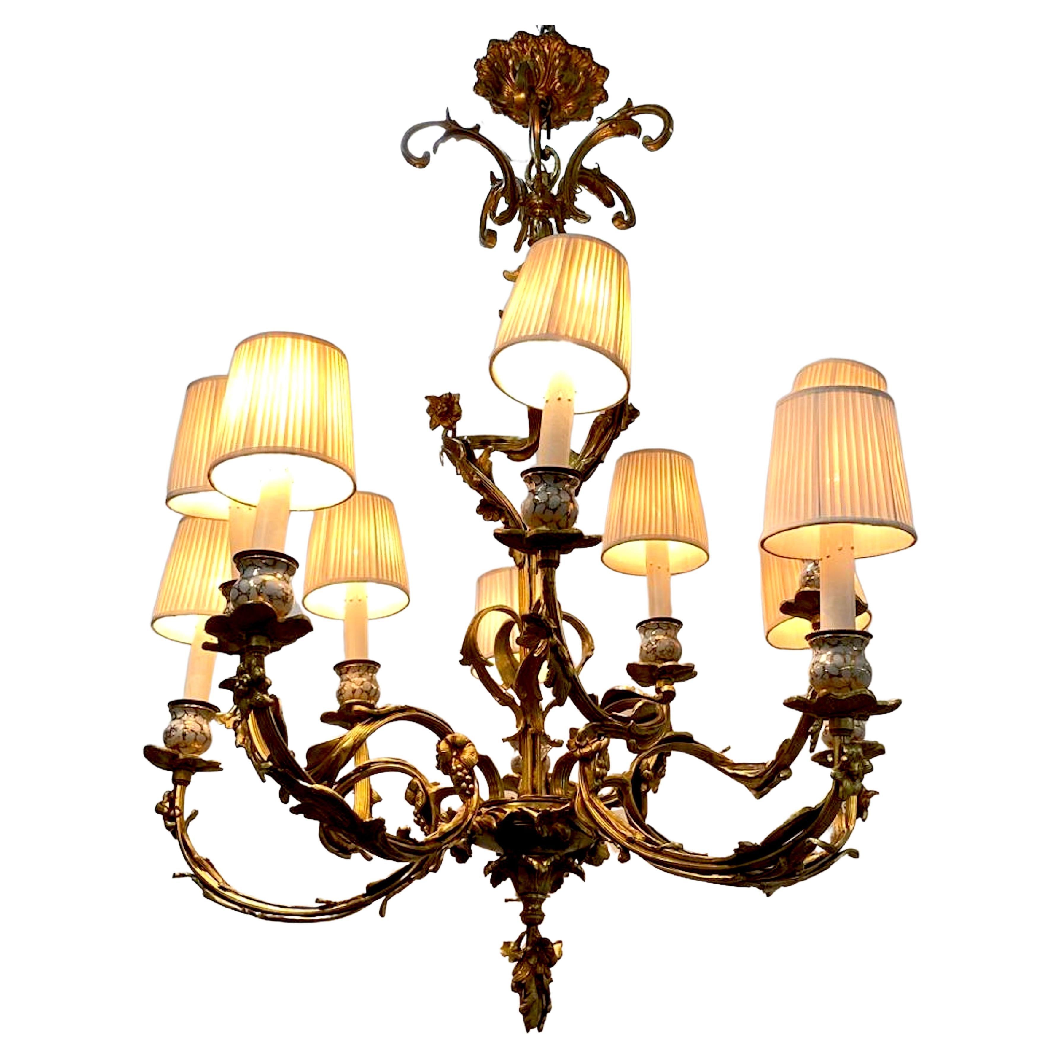 French Dore' Bronze Rococo Style 10 Light Chandelier