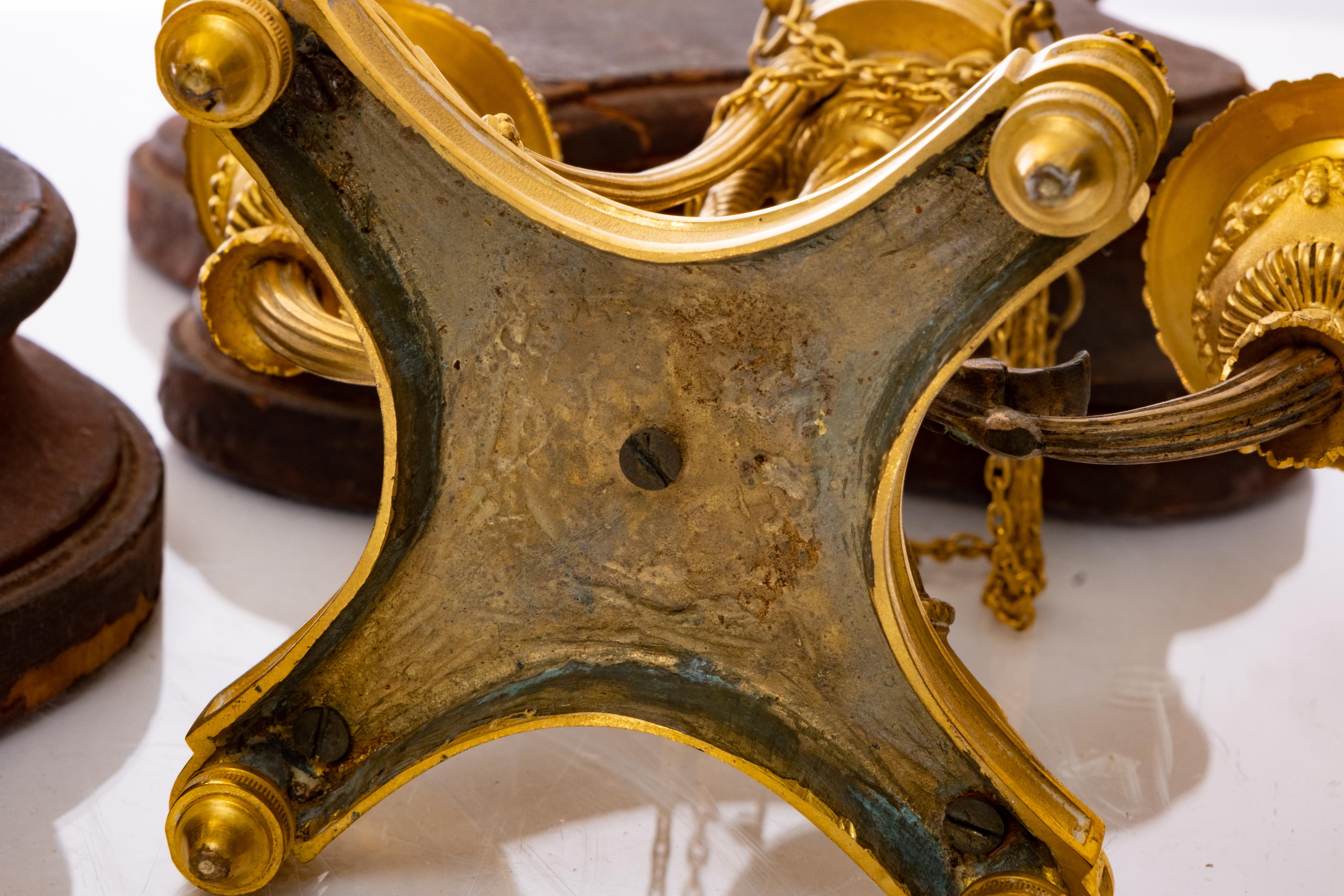 French Dore Gilt Bronze Garniture Clock Set 19th Century 8