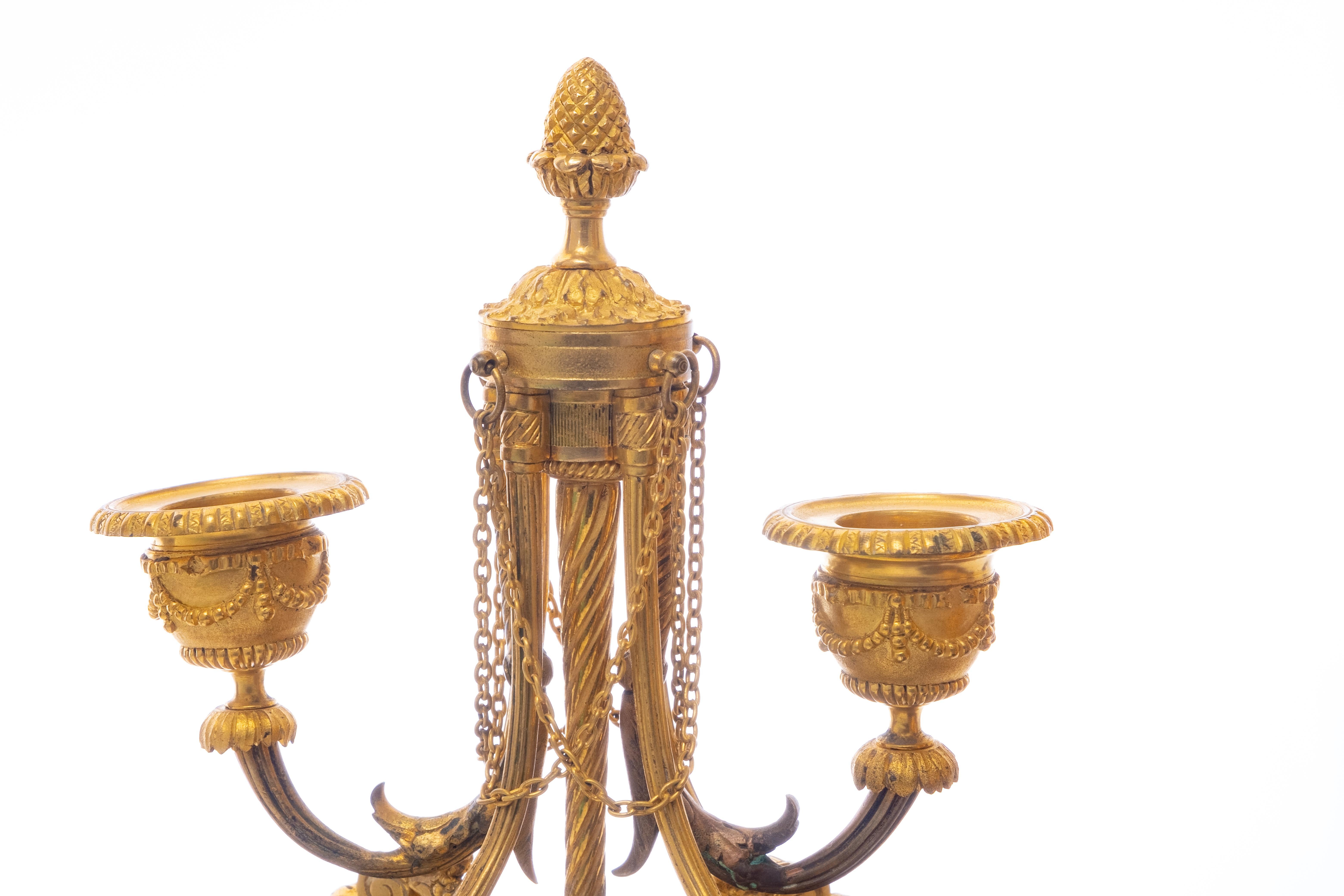 French Dore Gilt Bronze Garniture Clock Set 19th Century 4