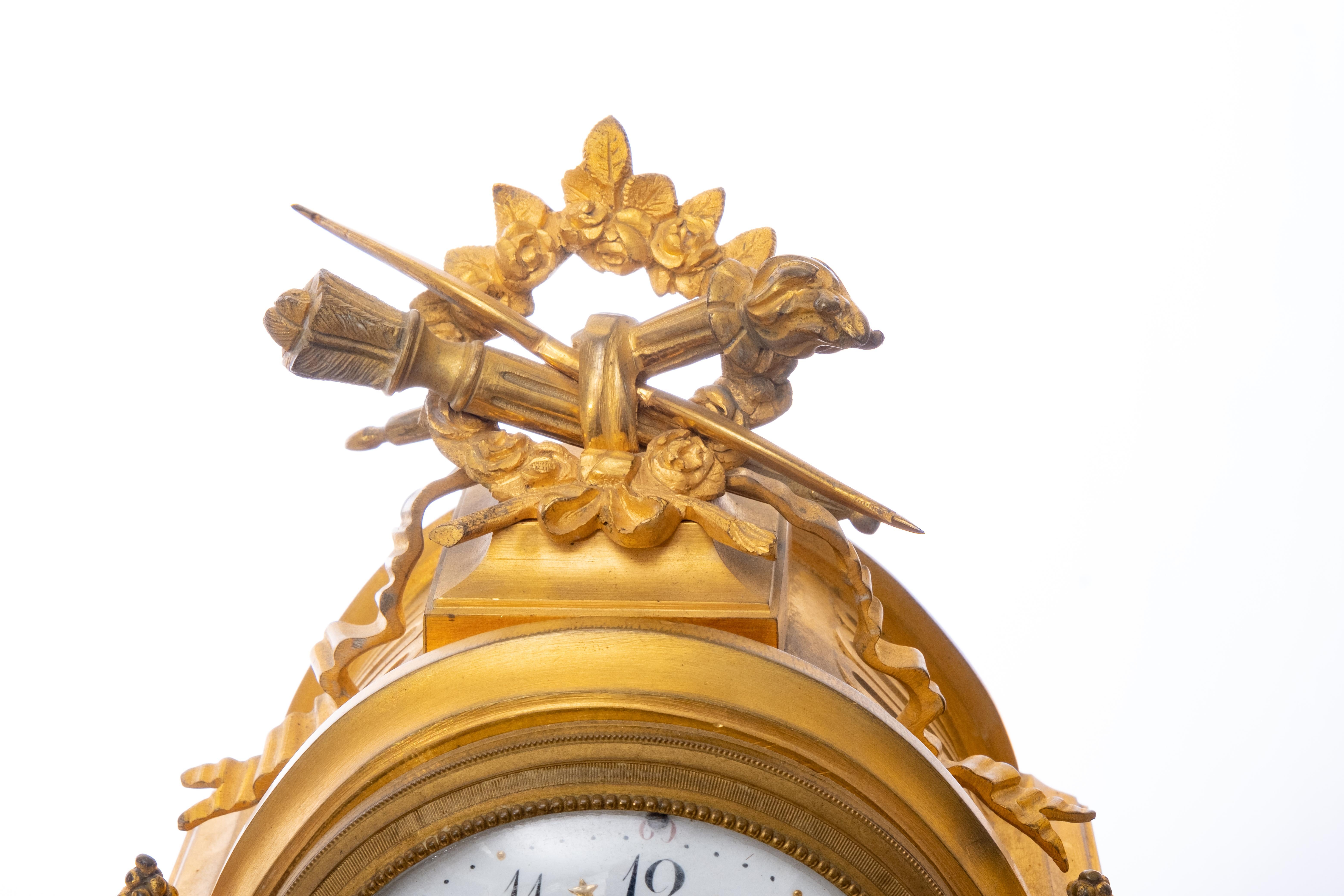 French Dore Gilt Bronze Garniture Clock Set 19th Century 5
