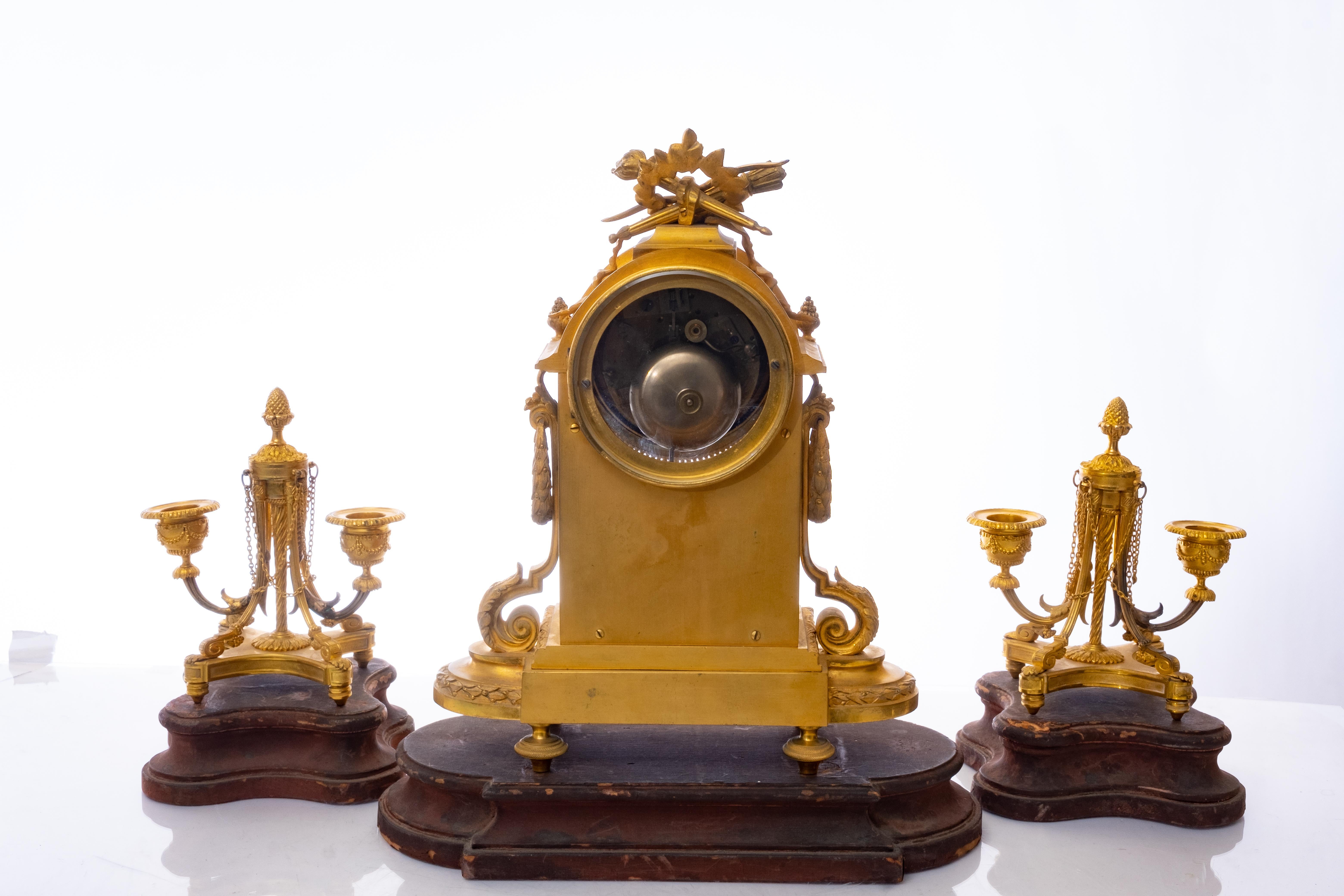French Dore Gilt Bronze Garniture Clock Set 19th Century 6