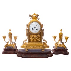 French Dore Gilt Bronze Garniture Clock Set 19th Century