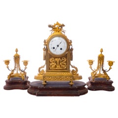 French Dore Gilt Bronze Garniture Clock Set