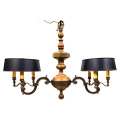 French Double Bouillotte Brass Chandelier 1940s