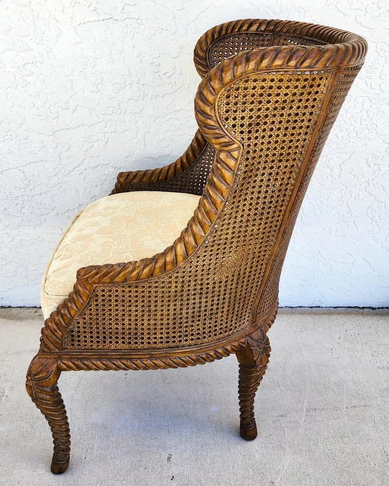 Cotton French Double Cane Wingback Chair