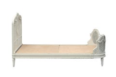 French Double Caned & Carved White Twin Bed with Rose Swags