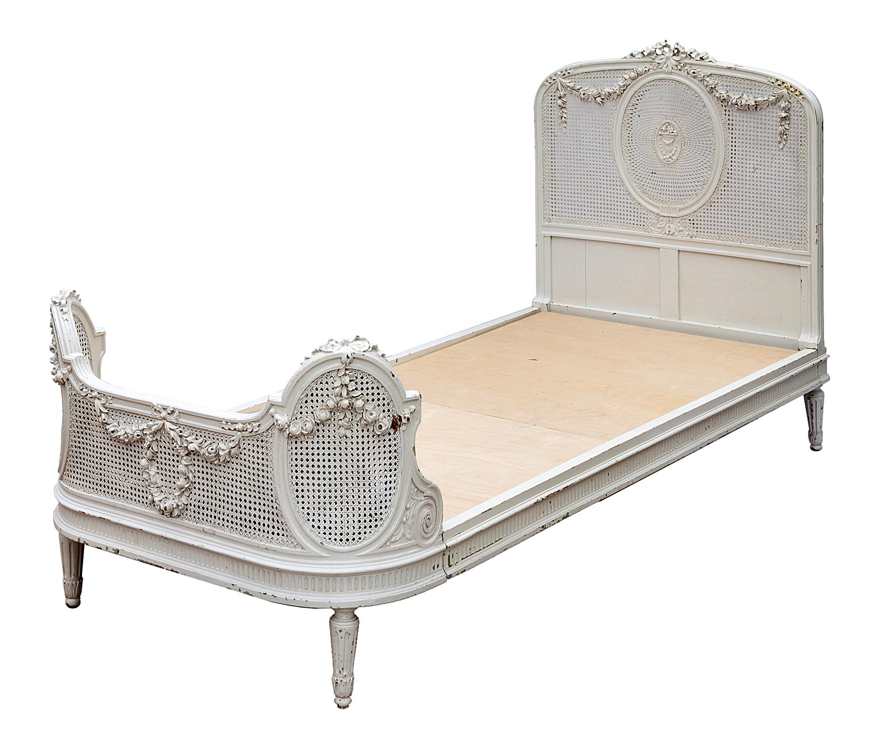 white carved bed