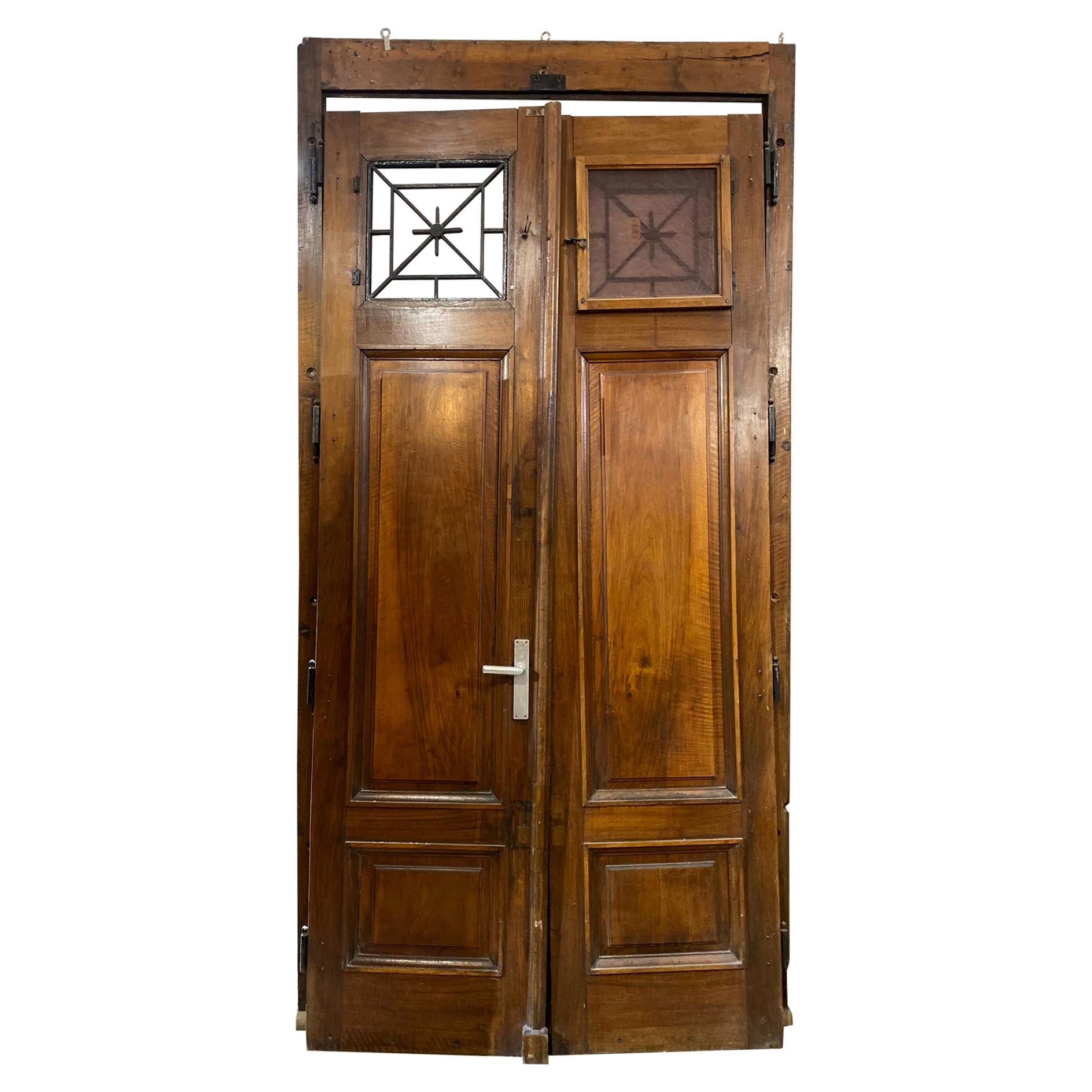 French Double Doors with Ironwork Transom Windows, circa 1860 For Sale