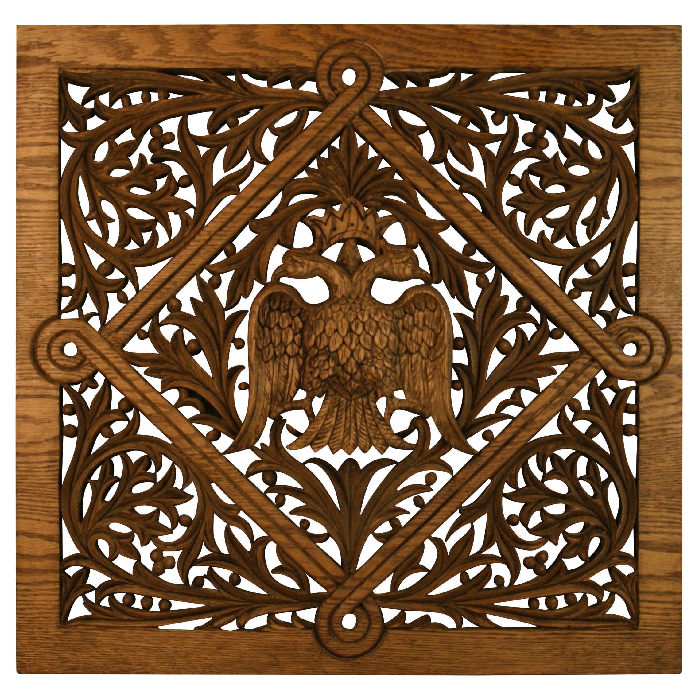 French  Double Eagle and Leaves Carved Oak  Architectural Panel
