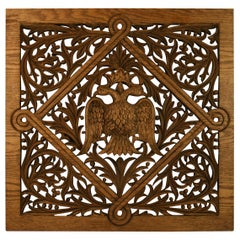 French  Double Eagle and Leaves Carved Oak  Architectural Panel