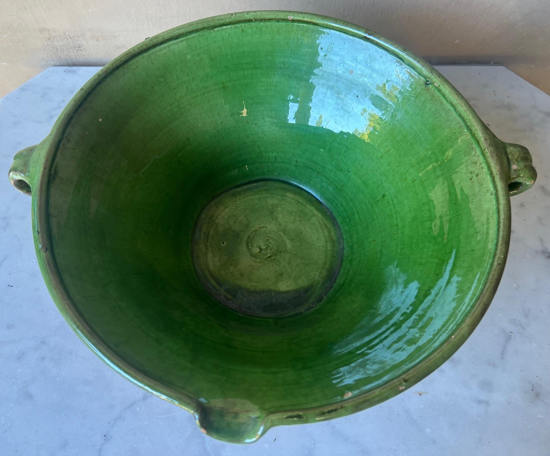 Hand-Painted French Double Handled & Spouted Confit / Tian Bowl, Green, France