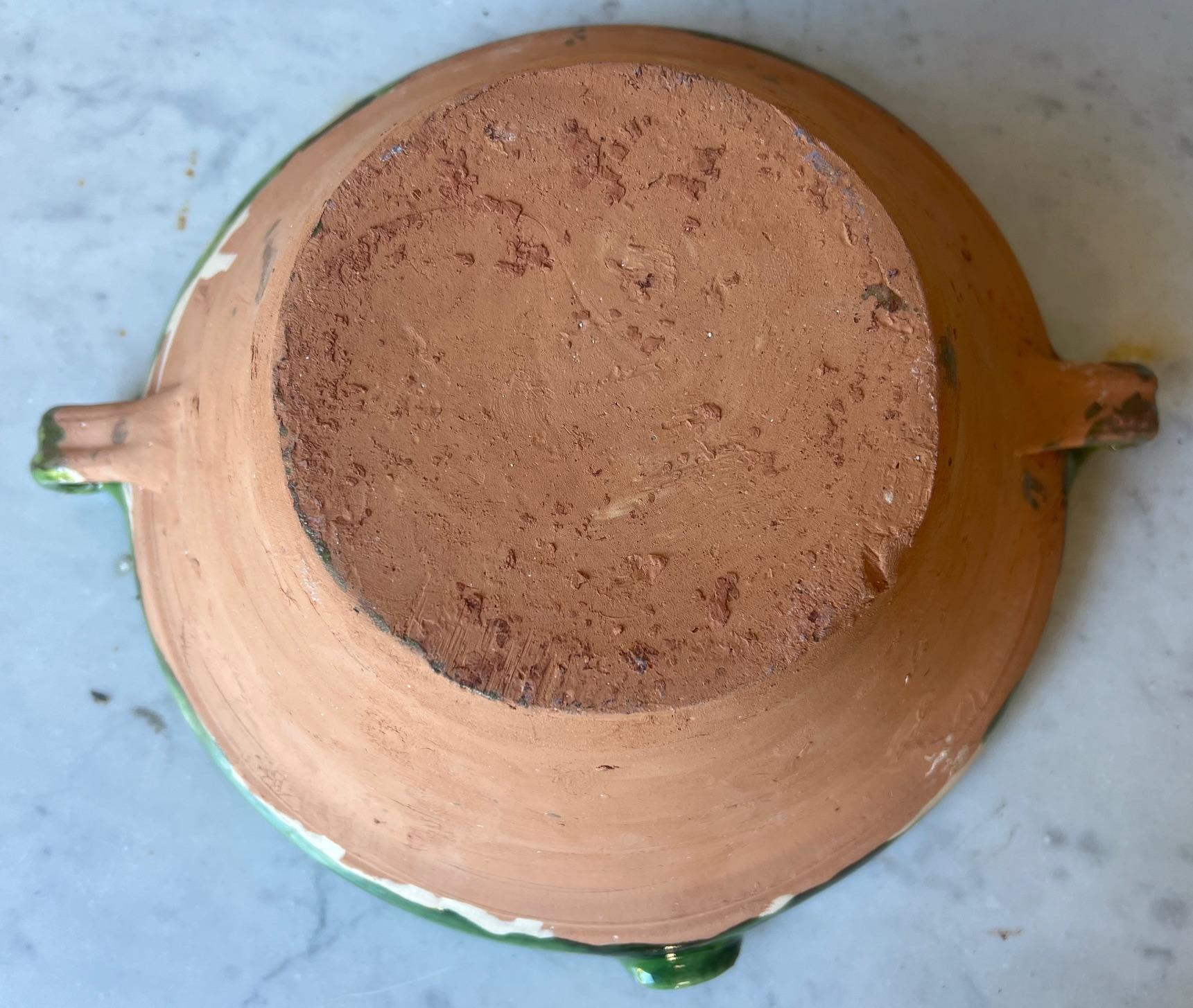 Terracotta French Double Handled & Spouted Confit / Tian Bowl, Green, France