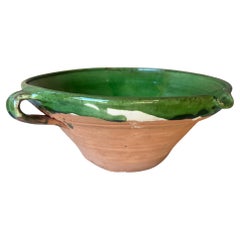 French Double Handled & Spouted Confit / Tian Bowl, Green, France
