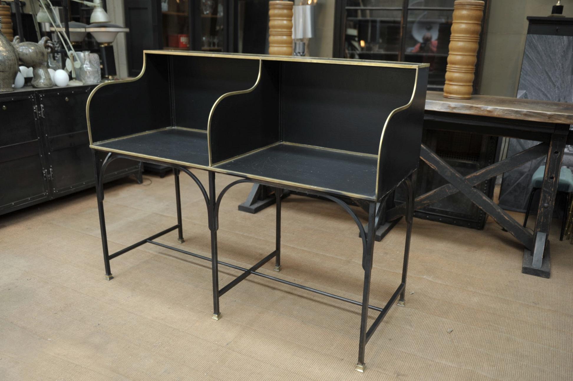 French Double Seat Metal and Brass Bank Desk Counter, Circa 1910 For Sale 6