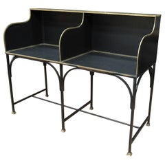 Antique French Double Seat Metal and Brass Bank Desk Counter, Circa 1910