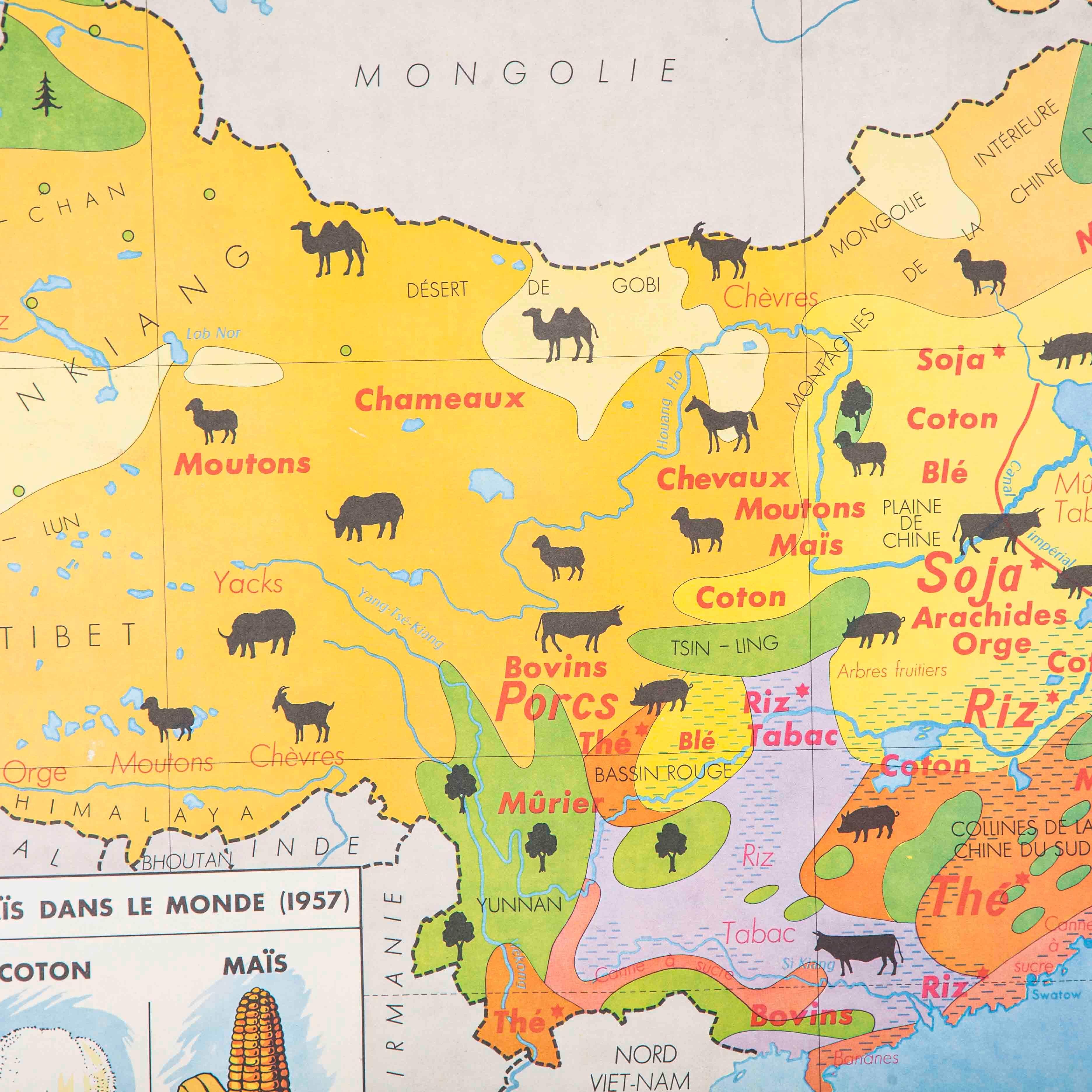 French Double Sided Educational School Poster of the Agriculture of China and US For Sale 5