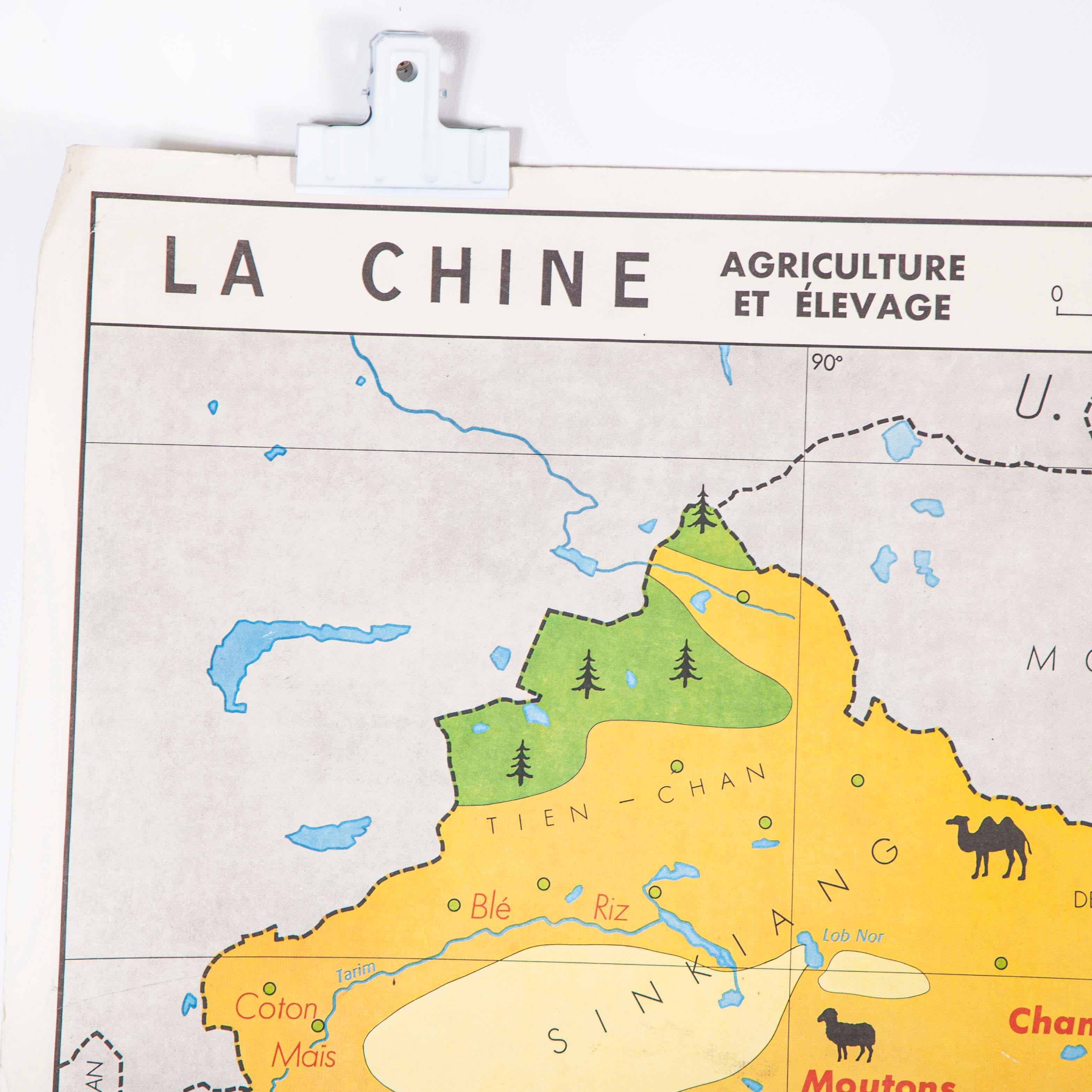 French Double Sided Educational School Poster of the Agriculture of China and US For Sale 7
