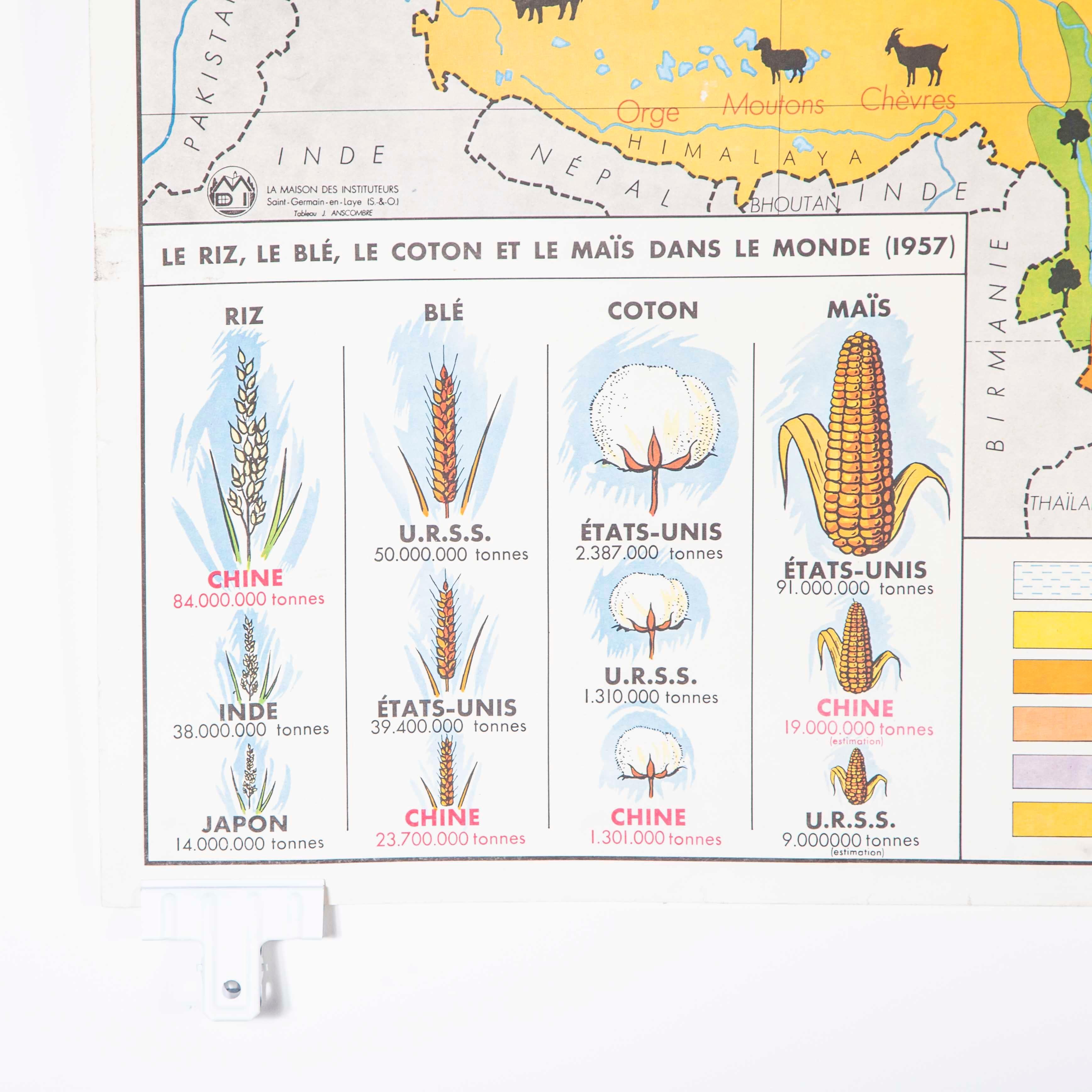 French Double Sided Educational School Poster of the Agriculture of China and US For Sale 9