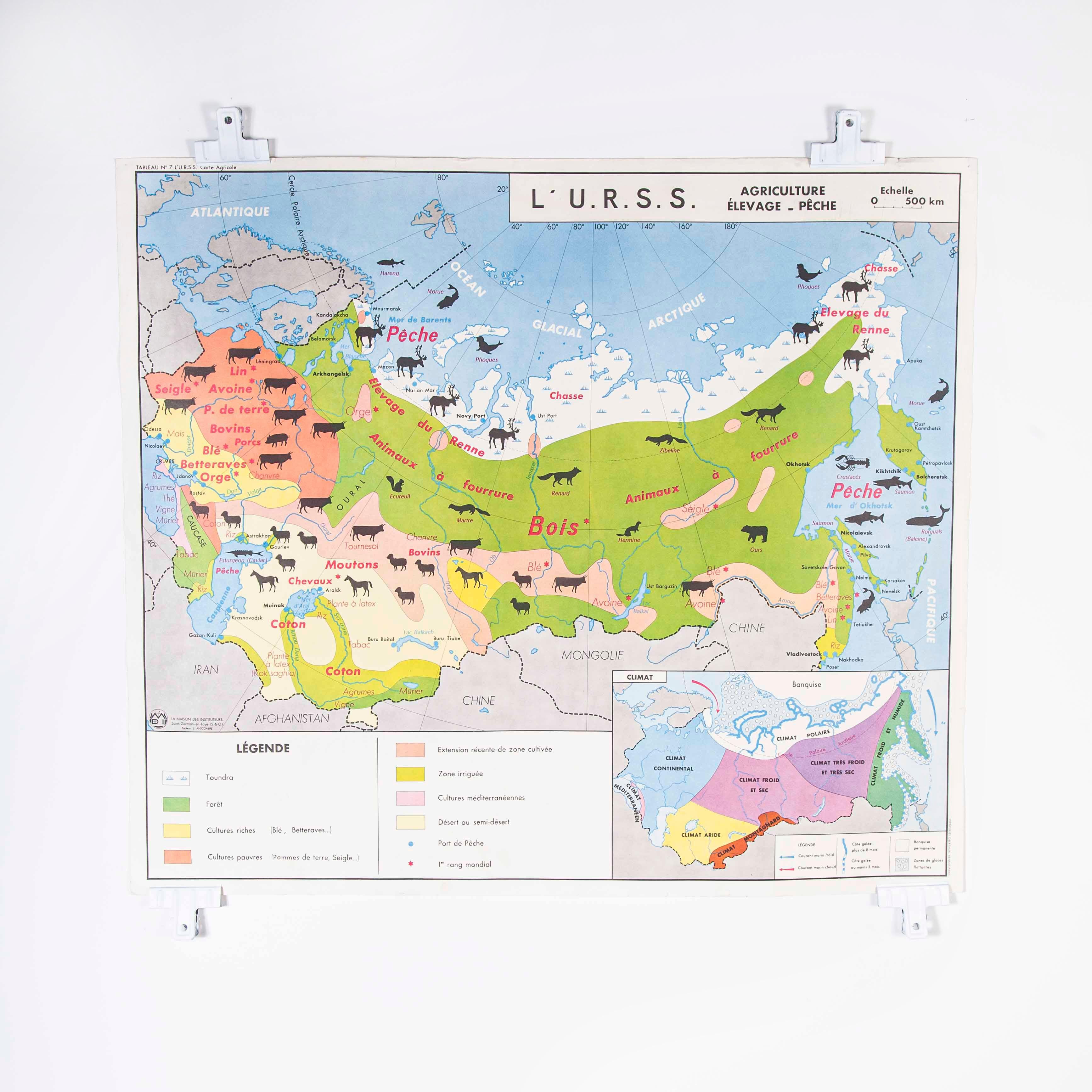 French Double Sided Educational School Poster of the Agriculture of China and US For Sale 3