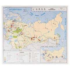 Retro French Double Sided Educational School Poster of the Economies of USSR and China