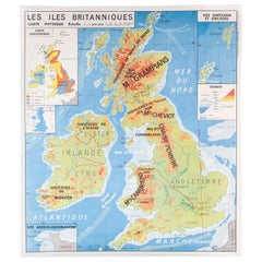 Vintage French Double Sided Educational School Poster of the Physical Geography