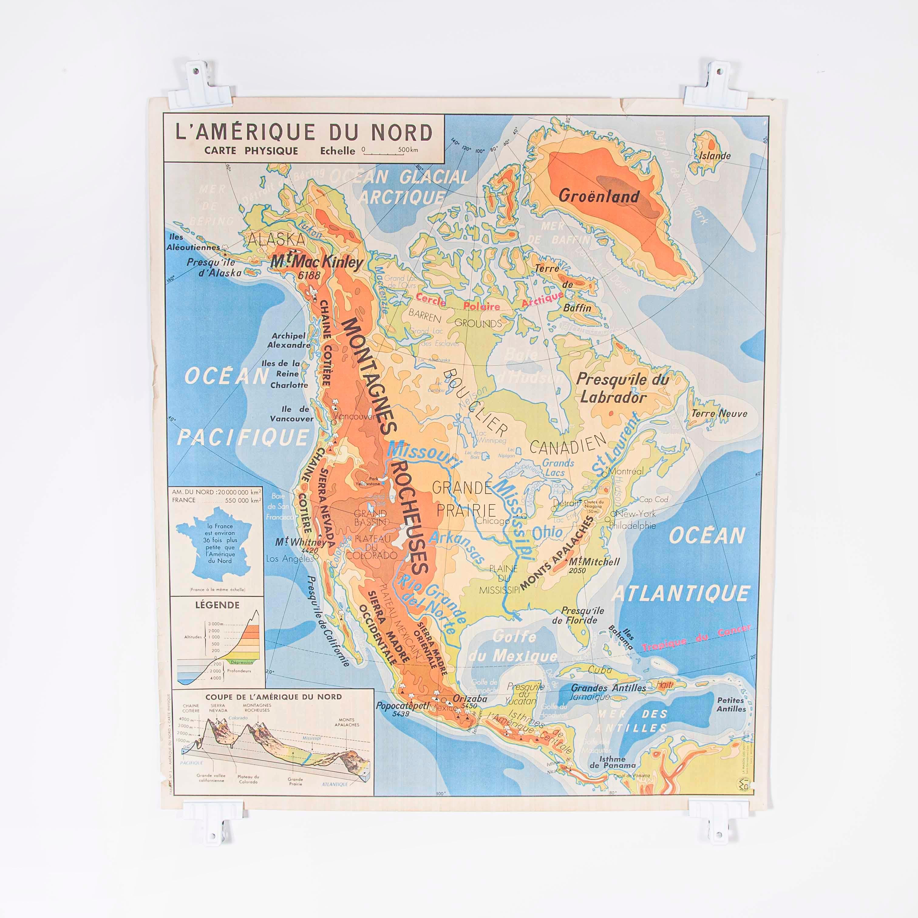 French Double Sided Educational School Poster Of The Physical Geography Of North 5