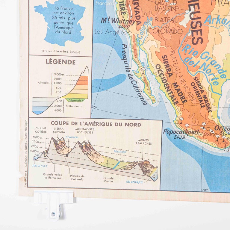 French Double Sided Educational School Poster Of The Physical Geography Of North For Sale At 1stdibs