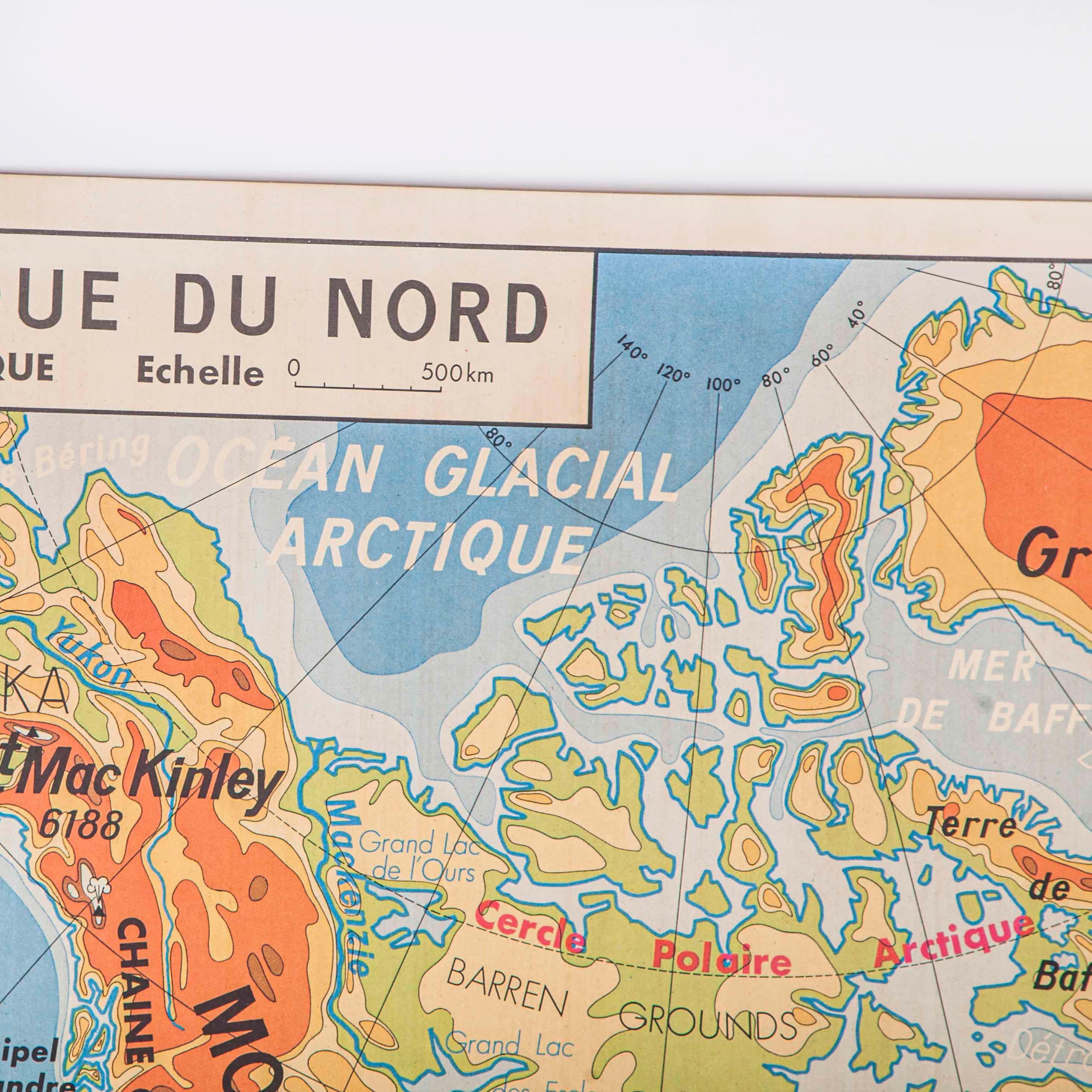 Paper French Double Sided Educational School Poster Of The Physical Geography Of North