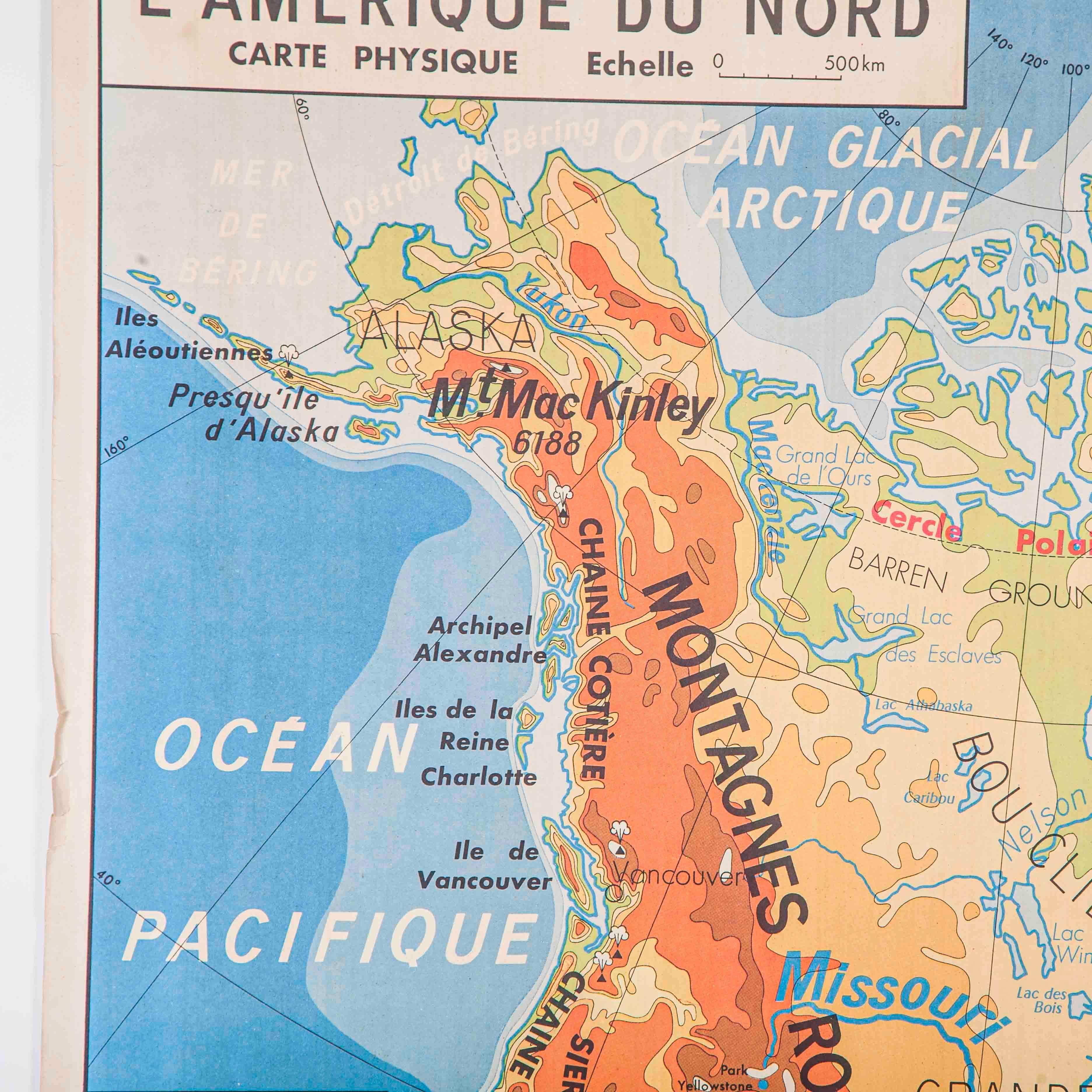 French Double Sided Educational School Poster Of The Physical Geography Of North 1