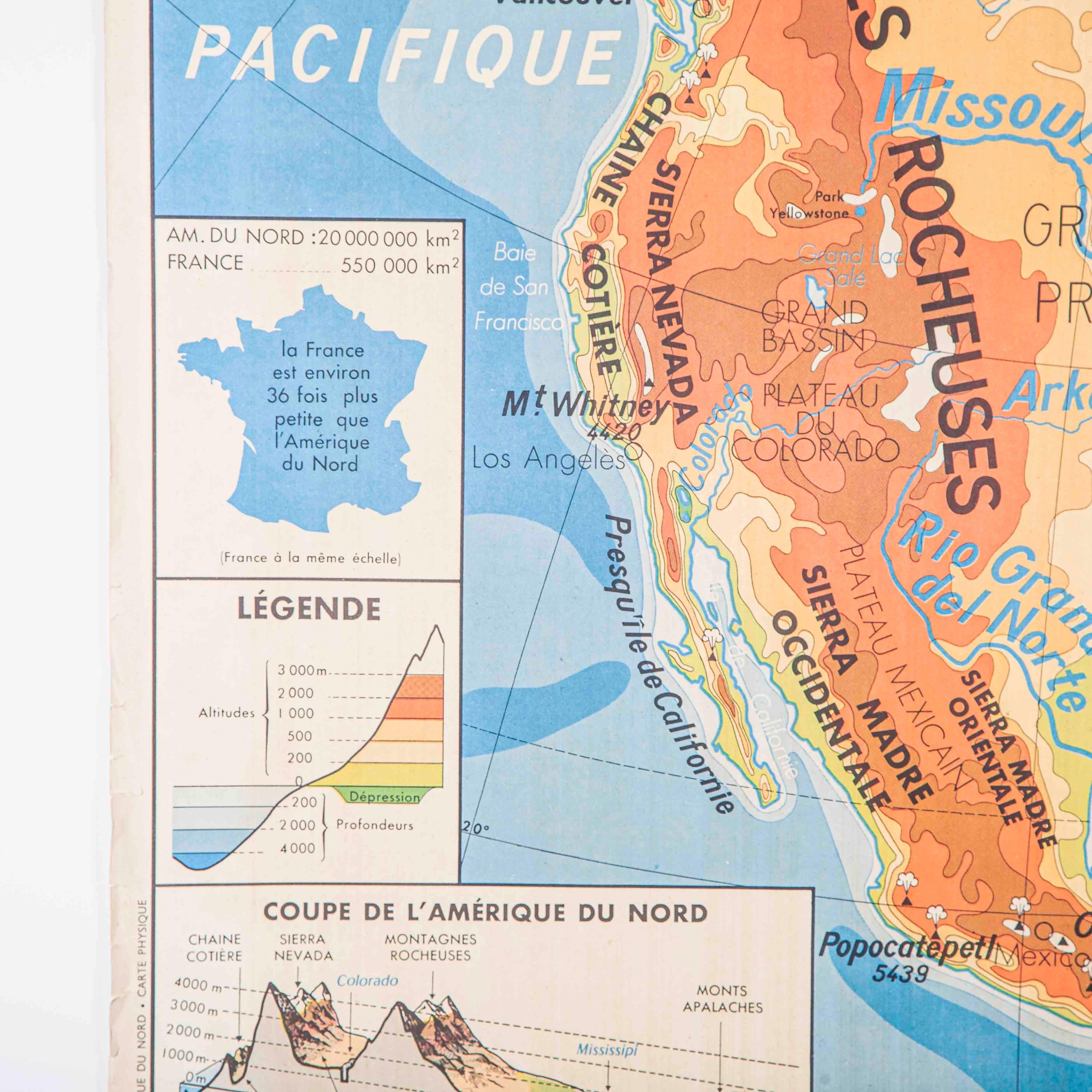 French Double Sided Educational School Poster Of The Physical Geography Of North 3