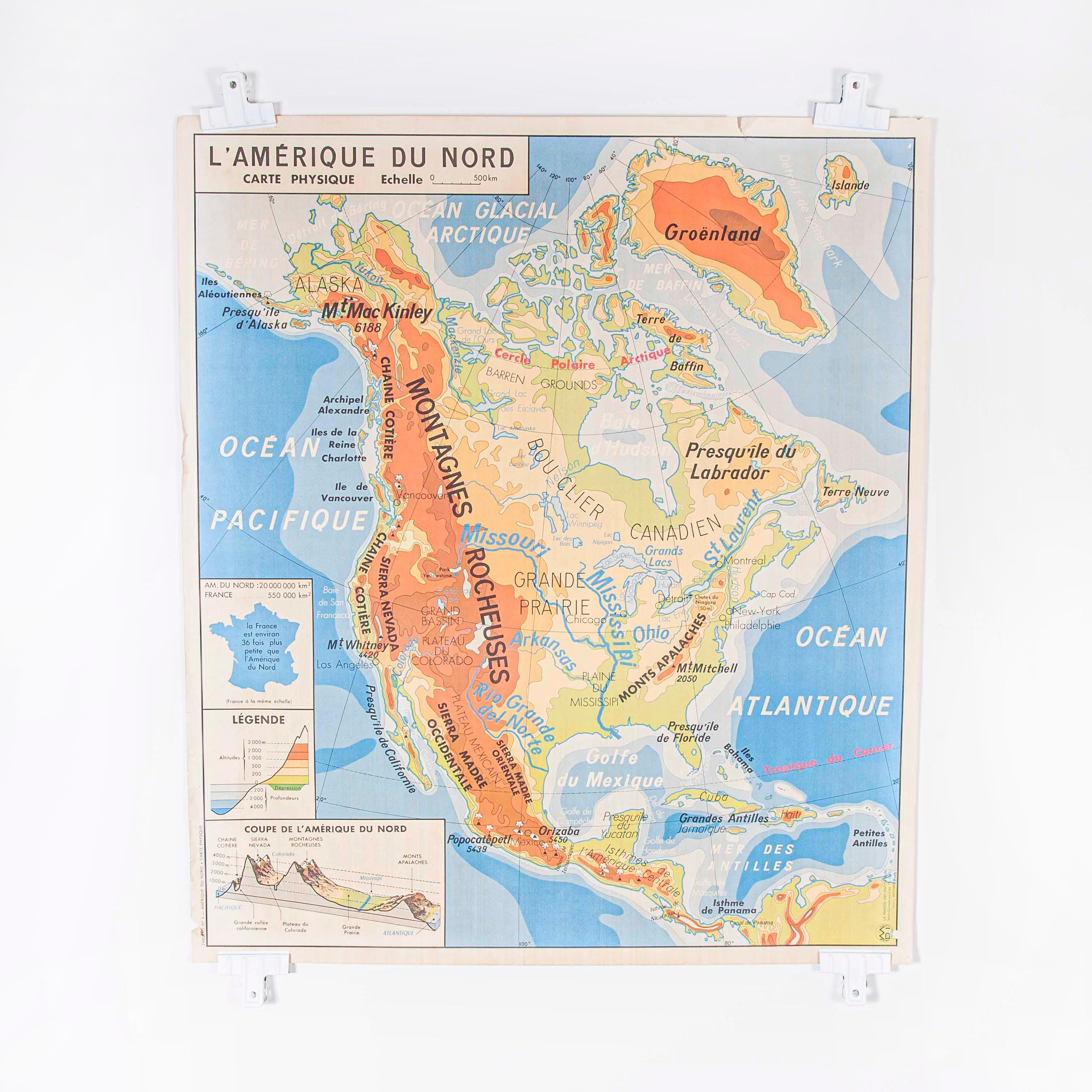 French Double Sided Educational School Poster Of The Physical Geography Of North 4