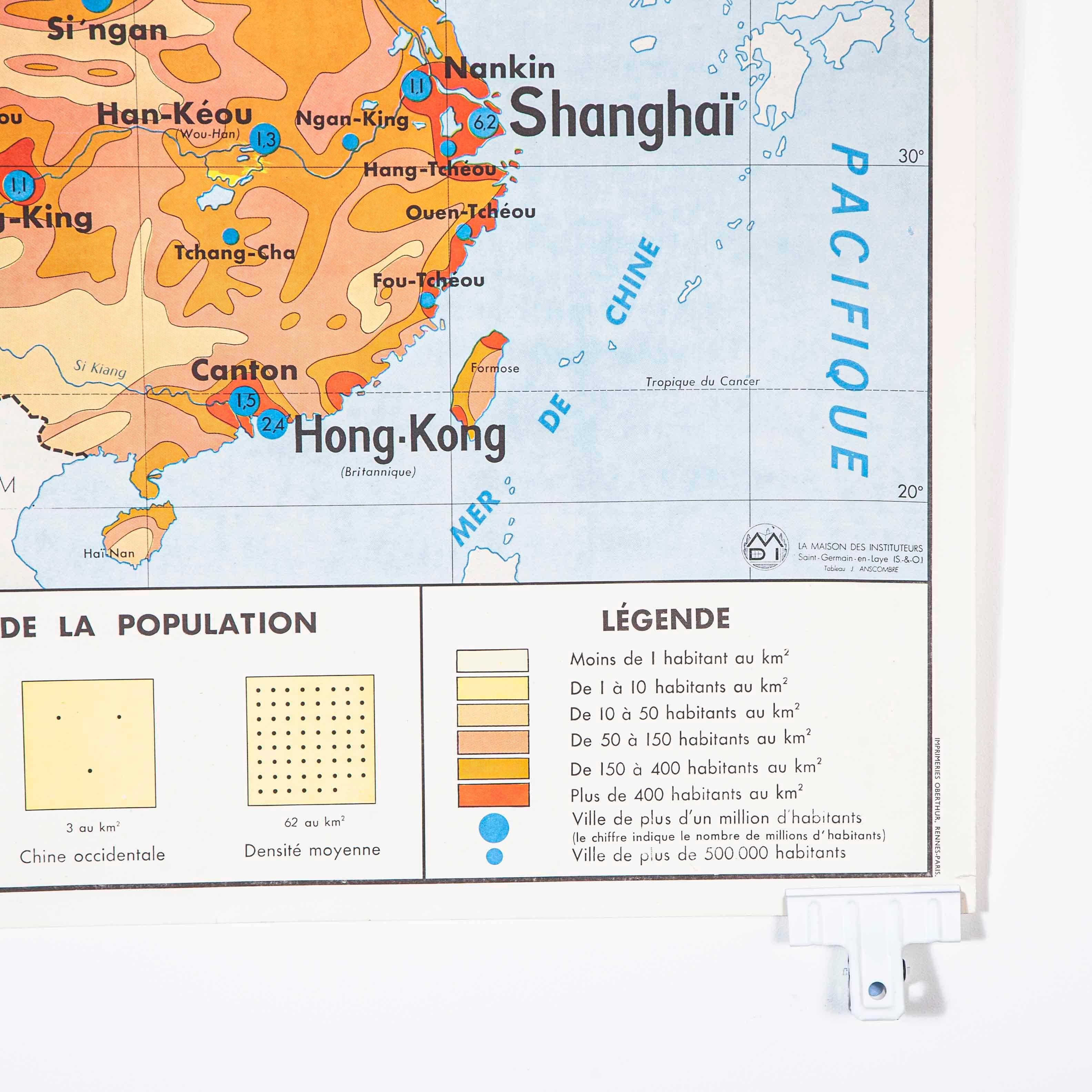 Paper Double Sided Educational School Poster of the Populations of China and USSR For Sale