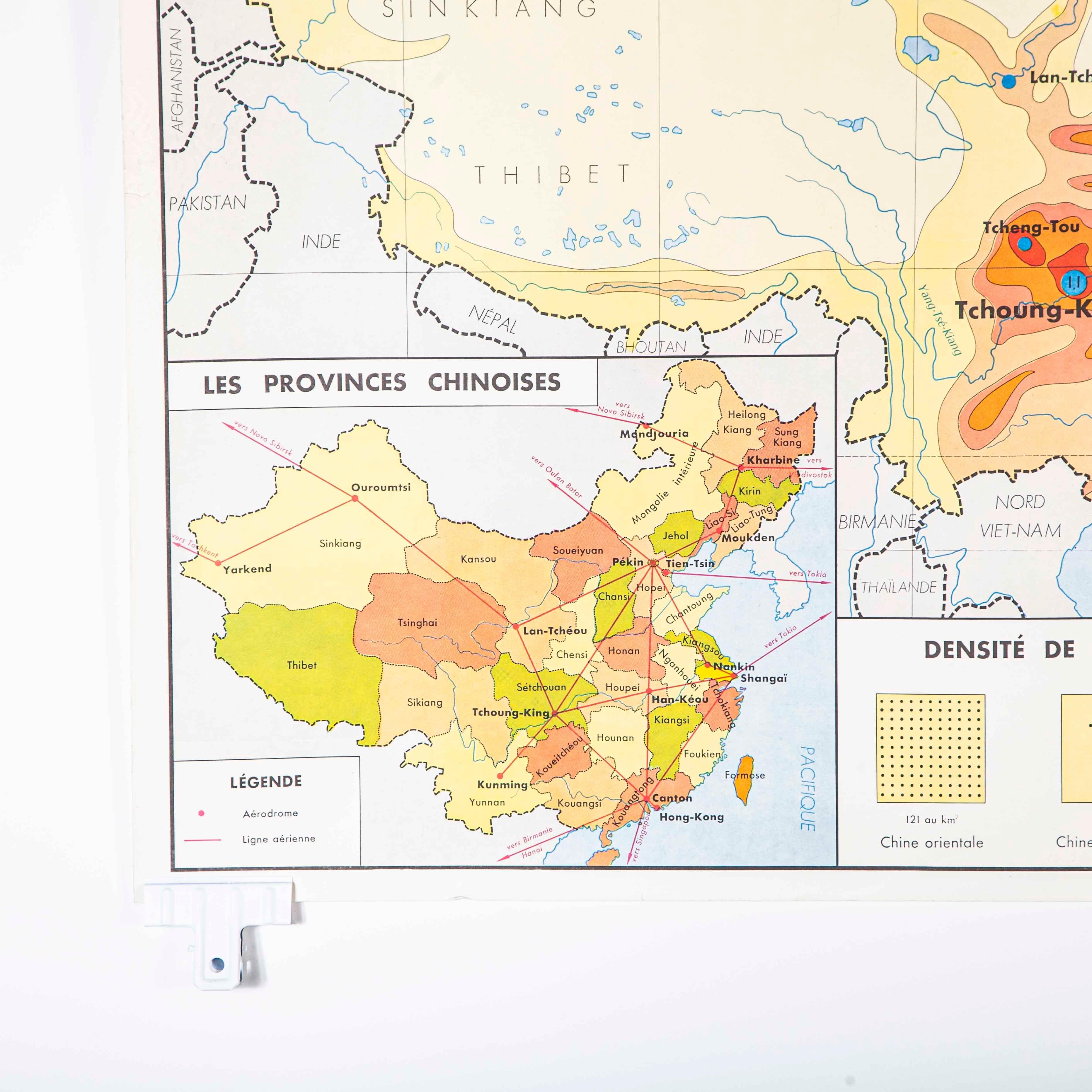 Double Sided Educational School Poster of the Populations of China and USSR For Sale 1