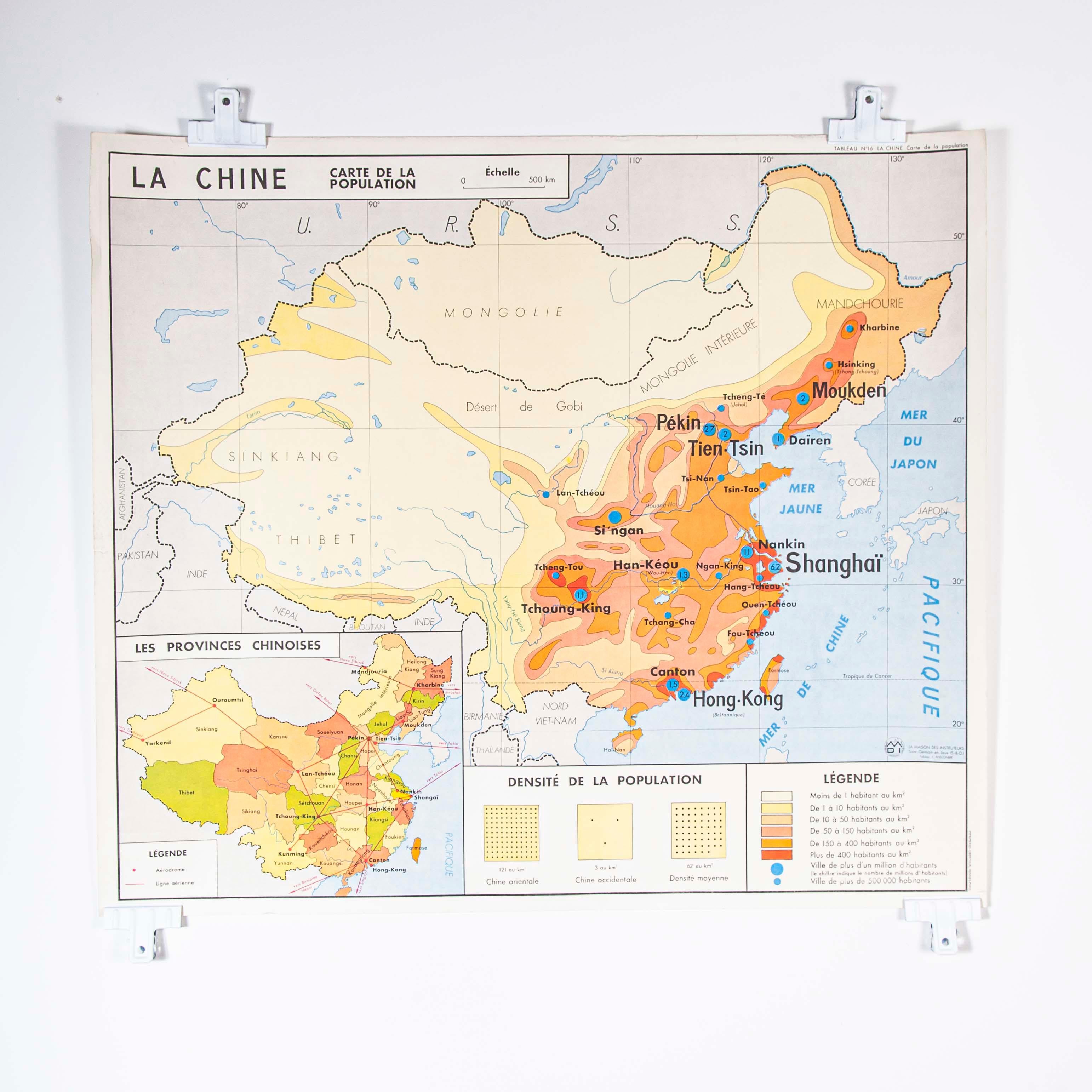 Double Sided Educational School Poster of the Populations of China and USSR For Sale 2