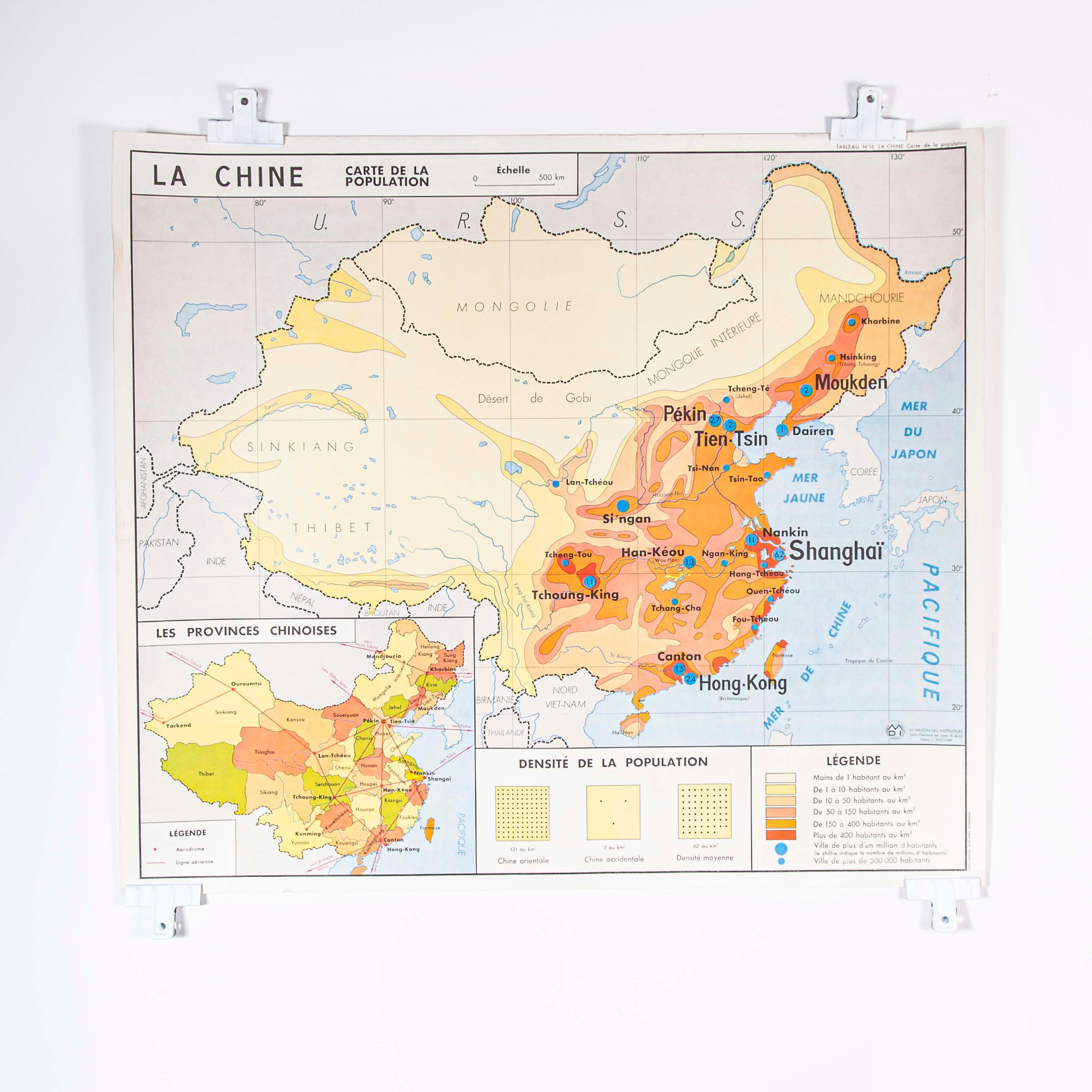 Double Sided Educational School Poster of the Populations of China and USSR For Sale 3