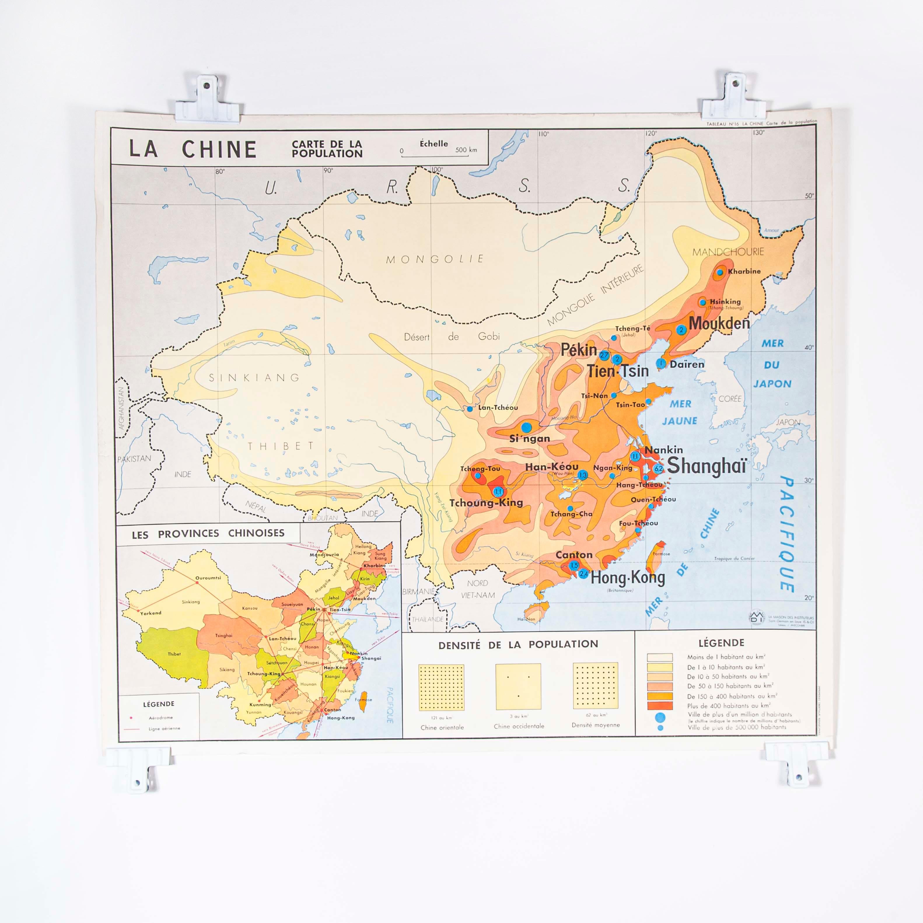 Double Sided Educational School Poster of the Populations of China and USSR For Sale 4