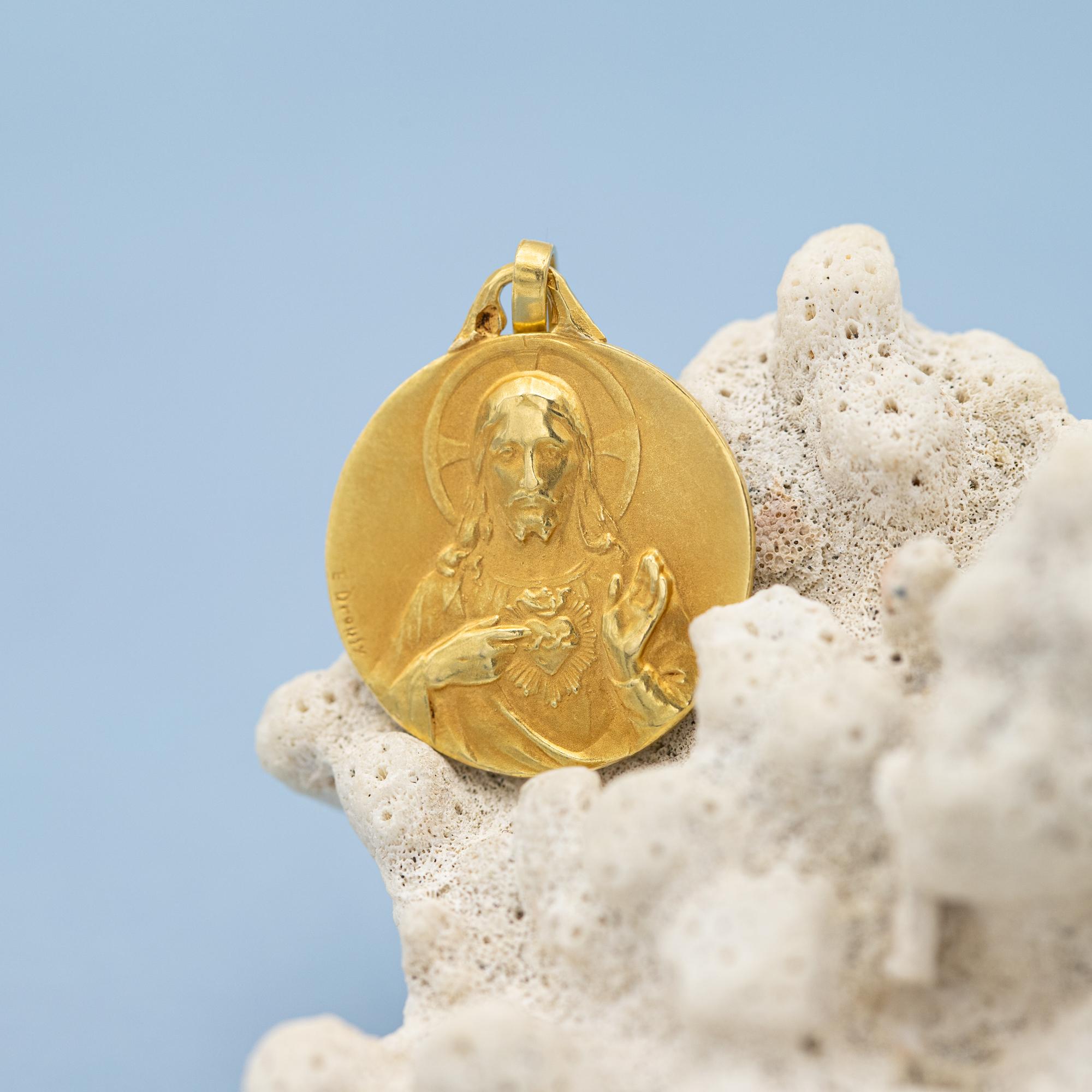 French Double sided medal - 18 karat solid gold - Catholic Scapular - E. Dropsy 5
