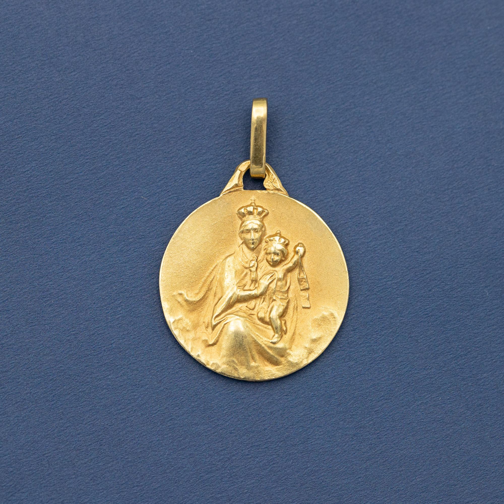 French Double sided medal - 18 karat solid gold - Catholic Scapular - E. Dropsy 6