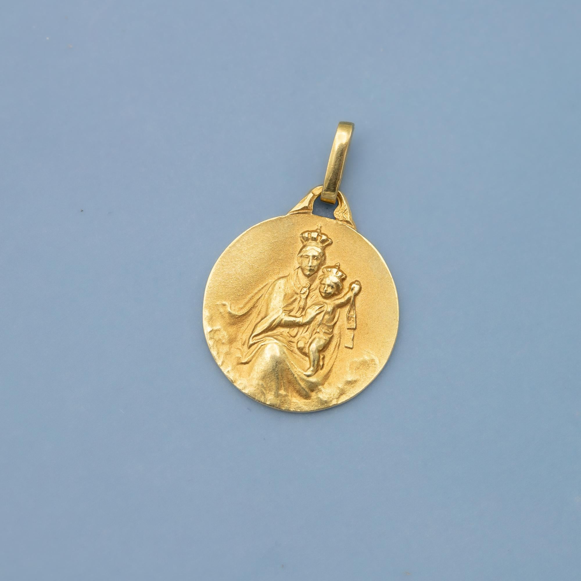 Retro French Double sided medal - 18 karat solid gold - Catholic Scapular - E. Dropsy