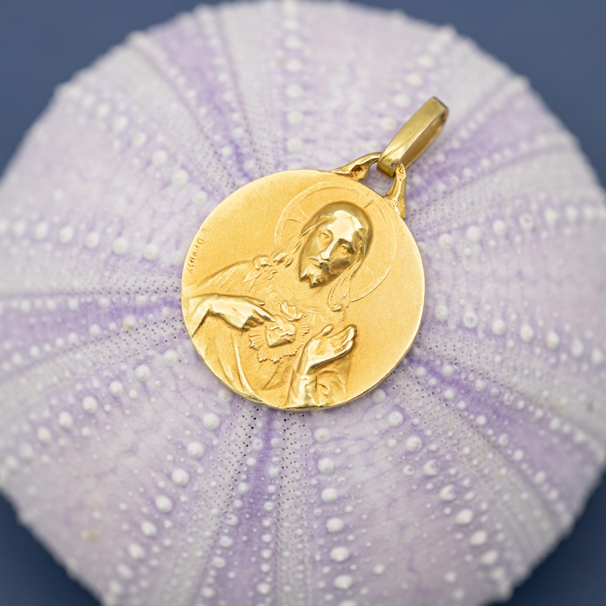 Women's or Men's French Double sided medal - 18 karat solid gold - Catholic Scapular - E. Dropsy
