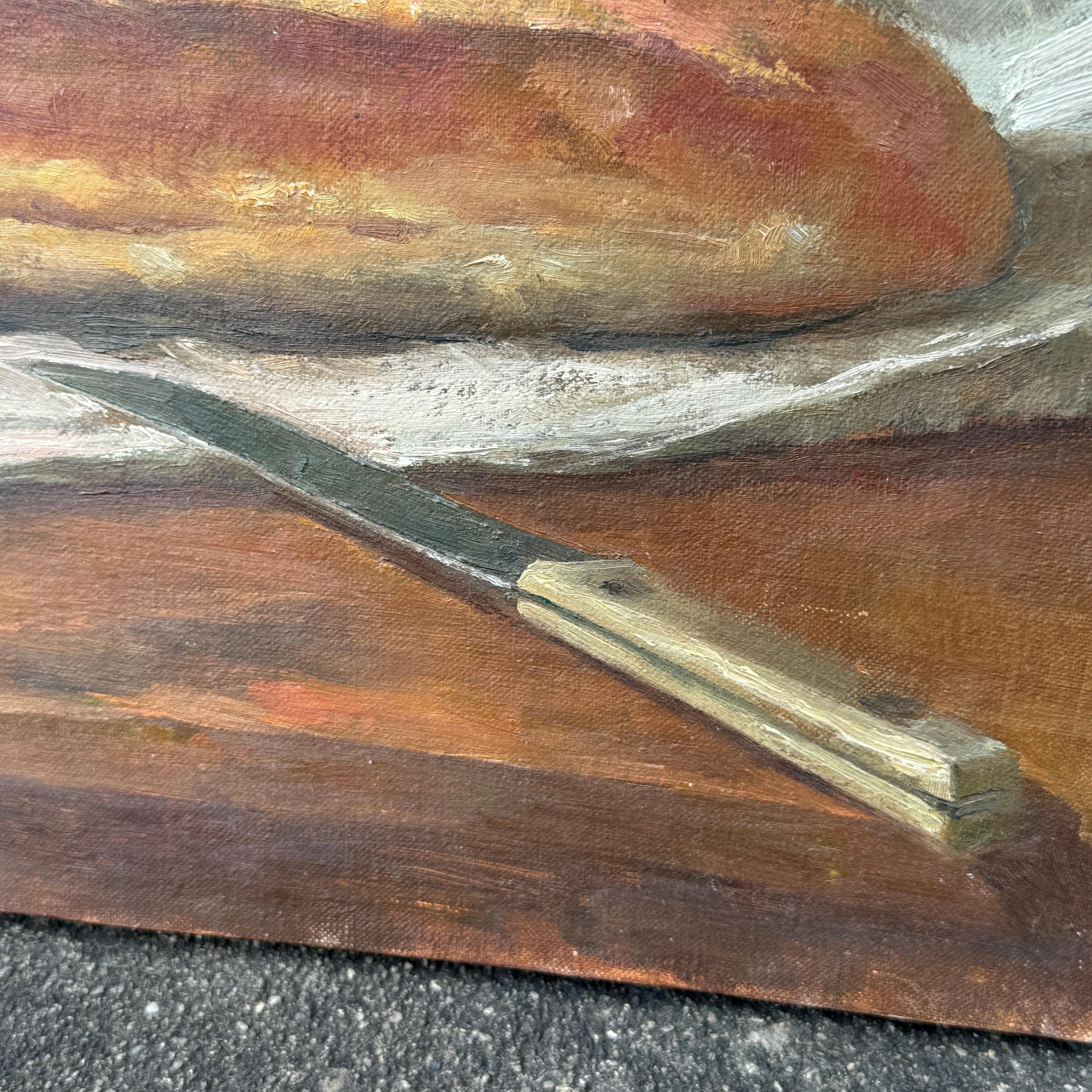 French Double Sided Still-Life Oil on Canvas Wine and Bread Painting For Sale 9